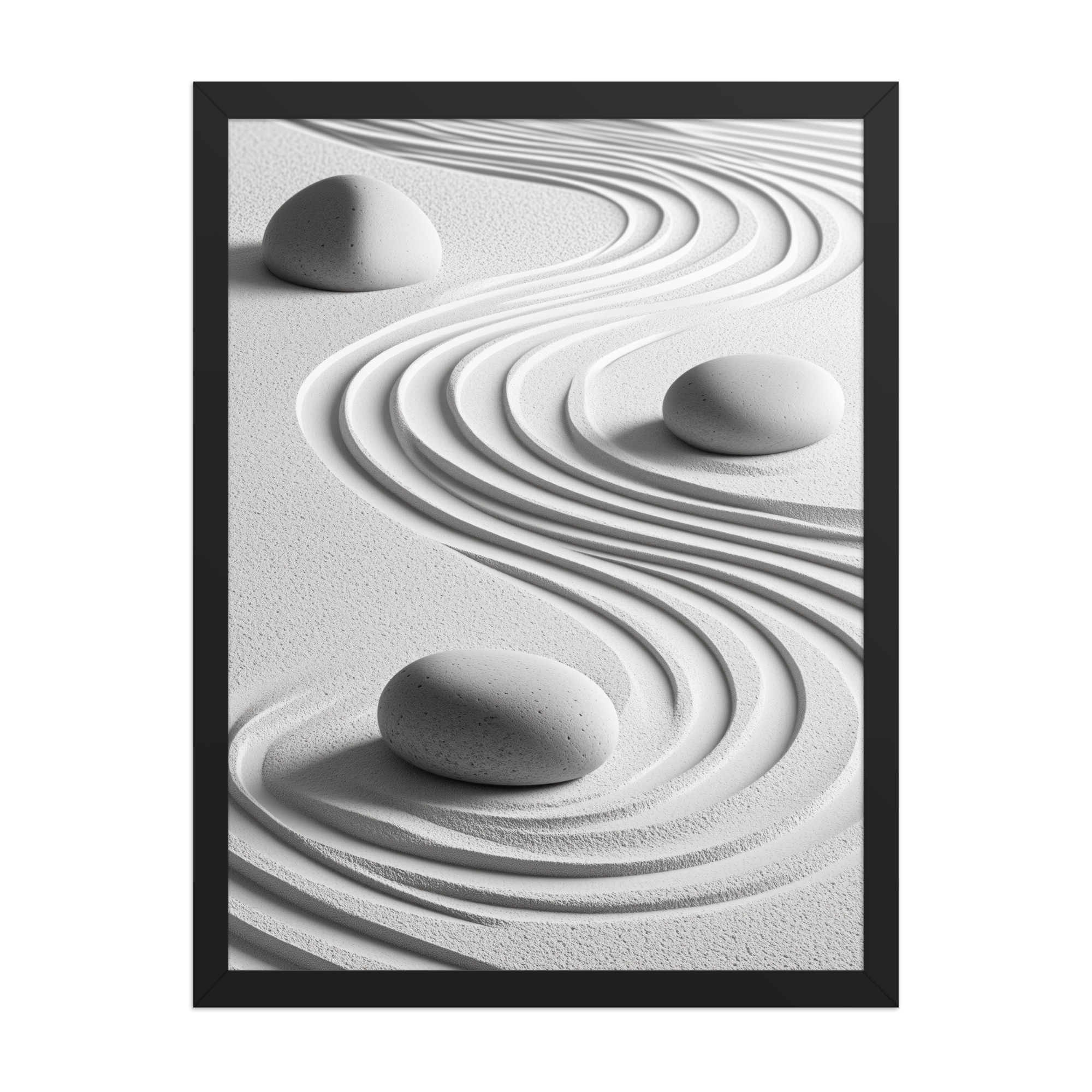 Wabi-Sabi Zen Garden – White Stones & Raked Sand Minimal Art – Framed Poster - Image 2
