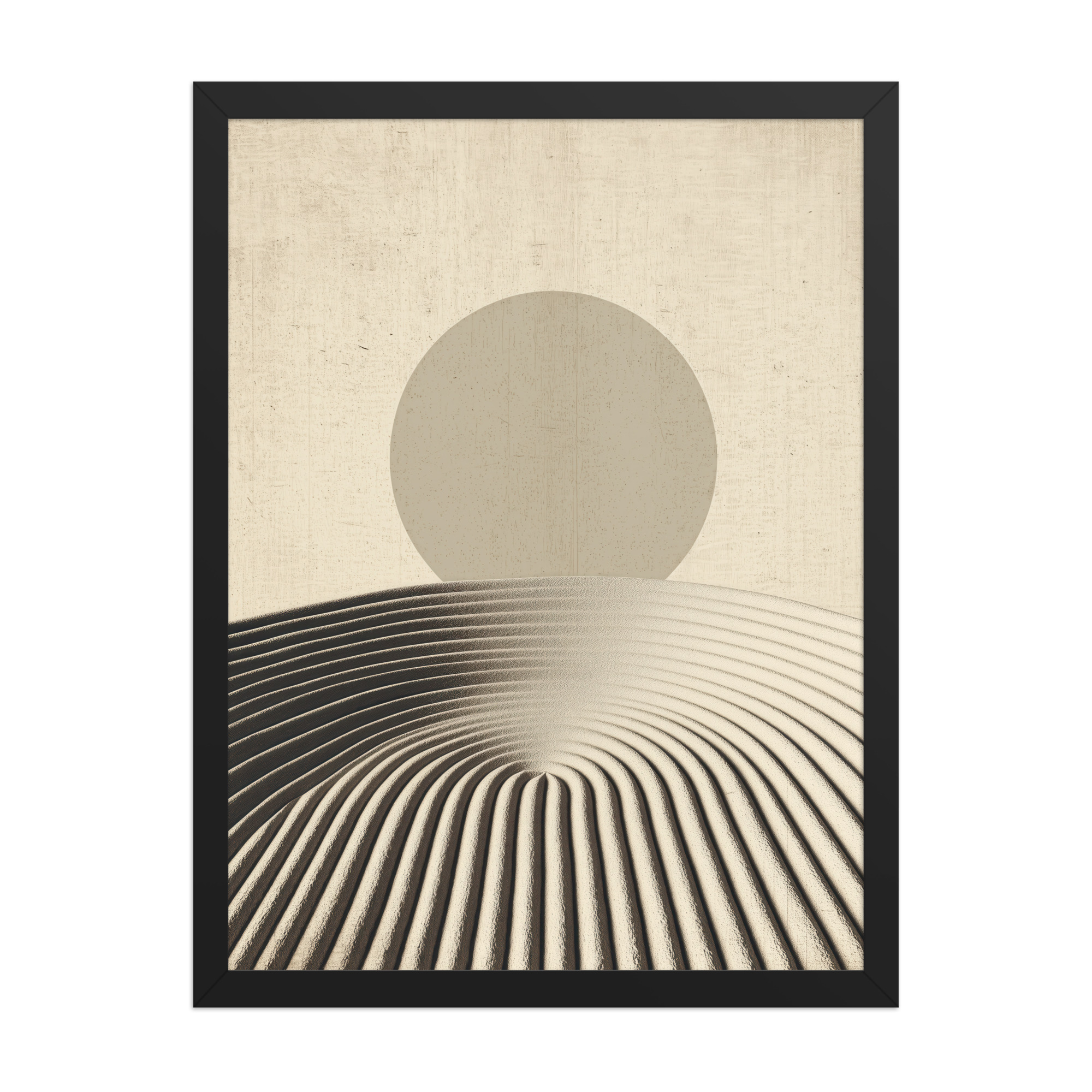 Zen Dune Sun – Raked Sand Dunes with Minimal Sun Wall Art – Framed Poster - Image 7
