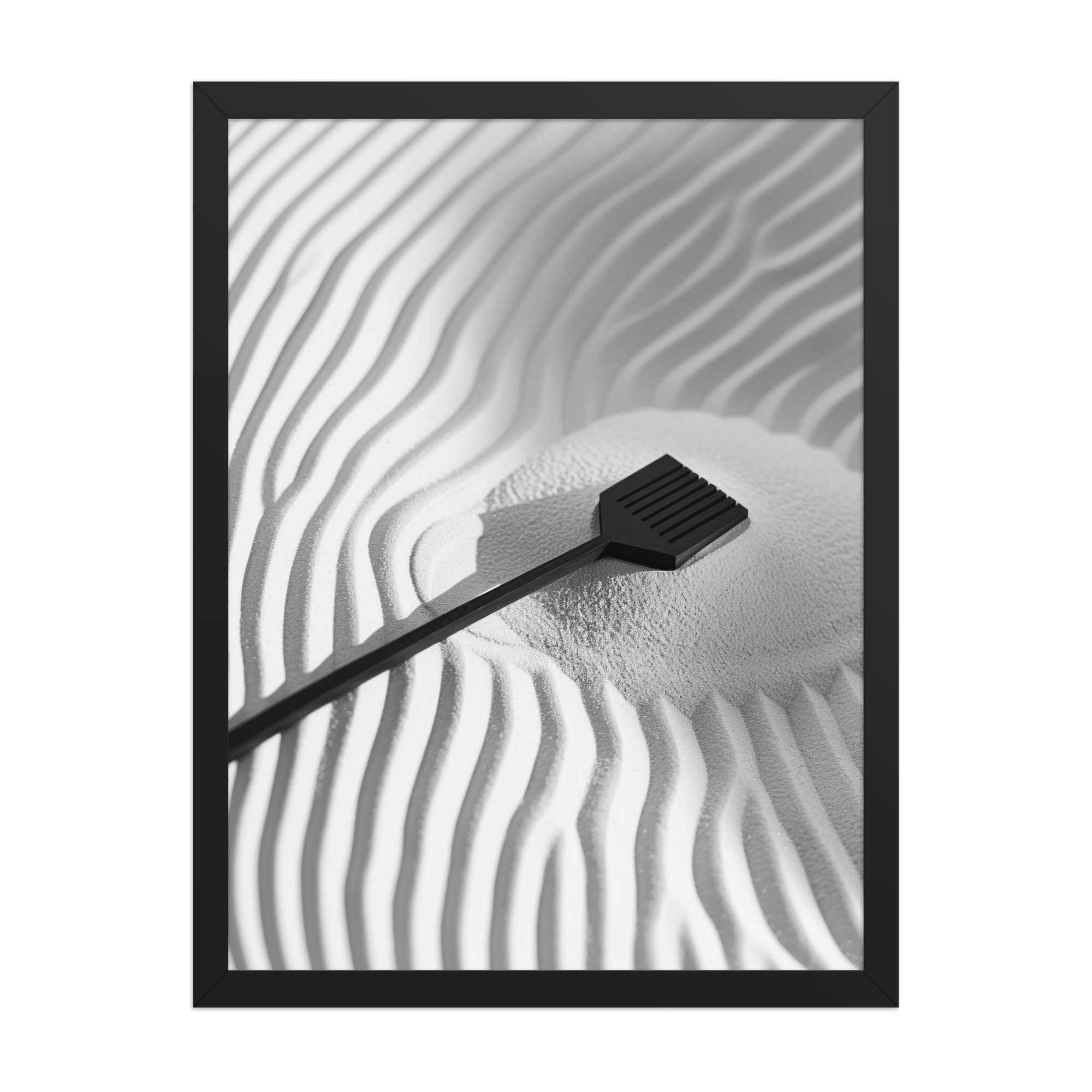 Zen Sand Rake – Minimal Monochrome Ripples Wall Art – Framed Poster - Image 7