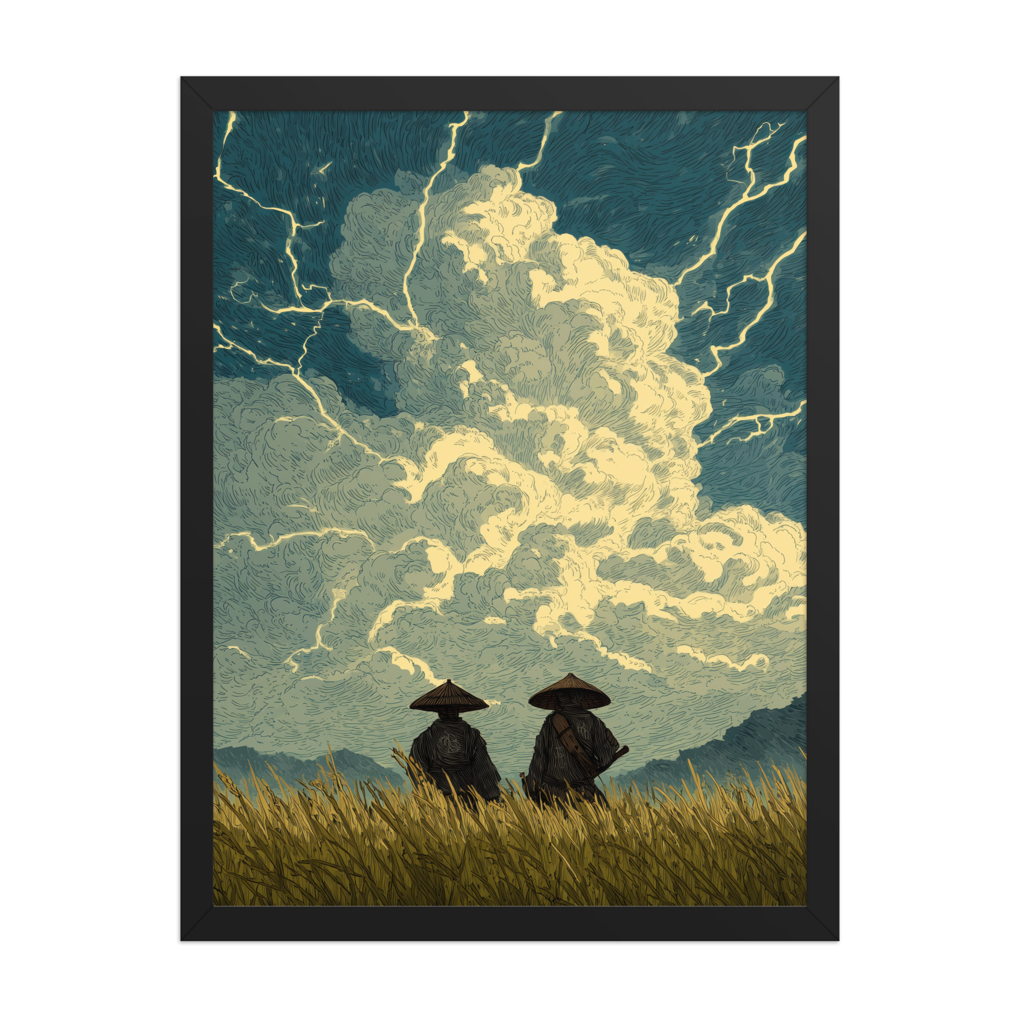 Before the Storm – Ukiyo-e Samurai Watchers Landscape Wall Art – Framed Poster - Image 6