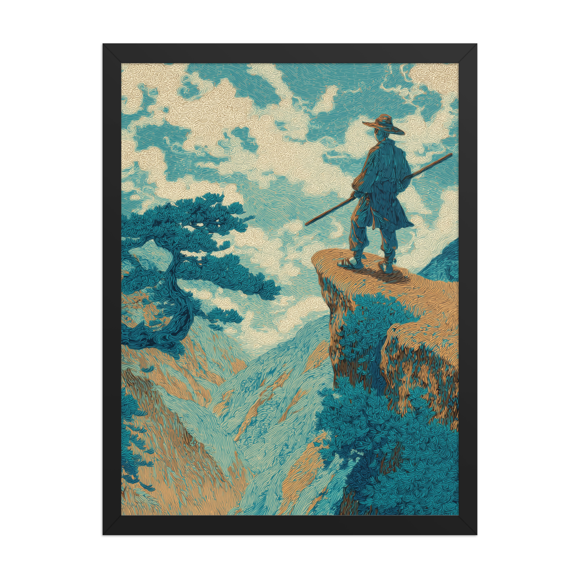 Cliff Wanderer I Hokusai – Vintage Ukiyo-e Cliff Landscape Wall Art – Framed Poster - Image 5