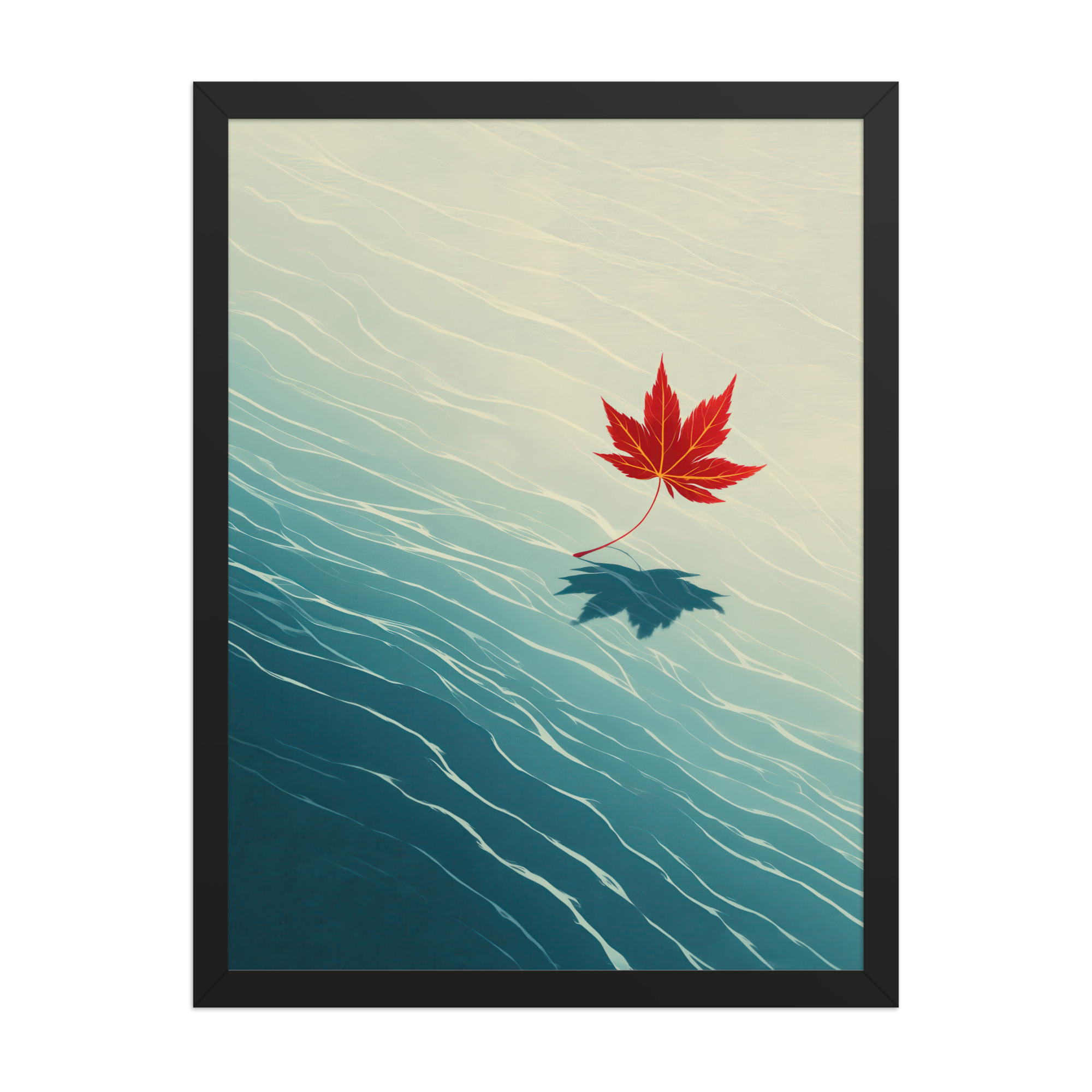 Floating Maple I – Red Leaf on Water Ukiyo-e Wall Art – Framed Poster - Image 7