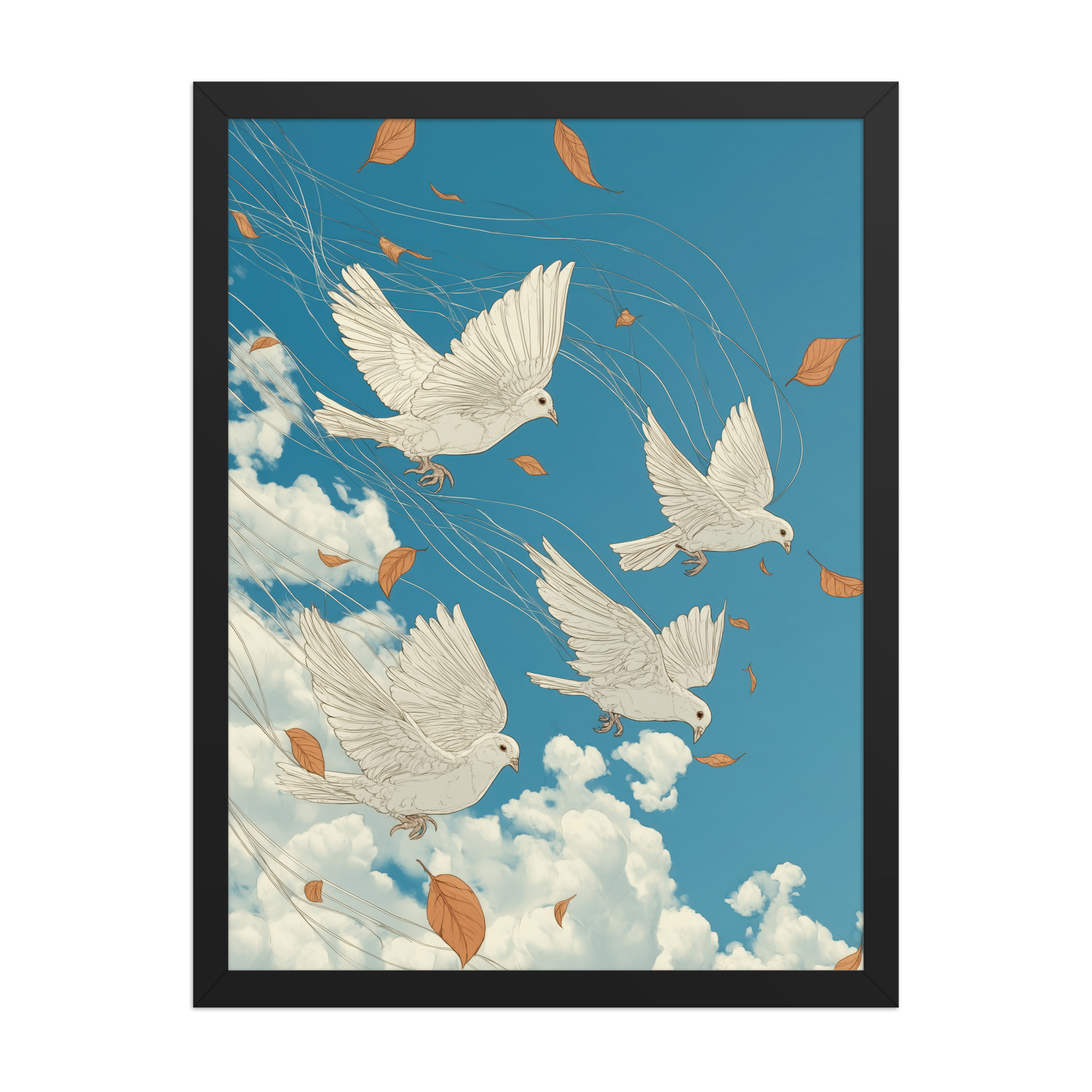 White Doves in Wind (Hokusai) – Autumn Leaves in Flight Ukiyo-e Wall Decor – Framed Poster - Image 5
