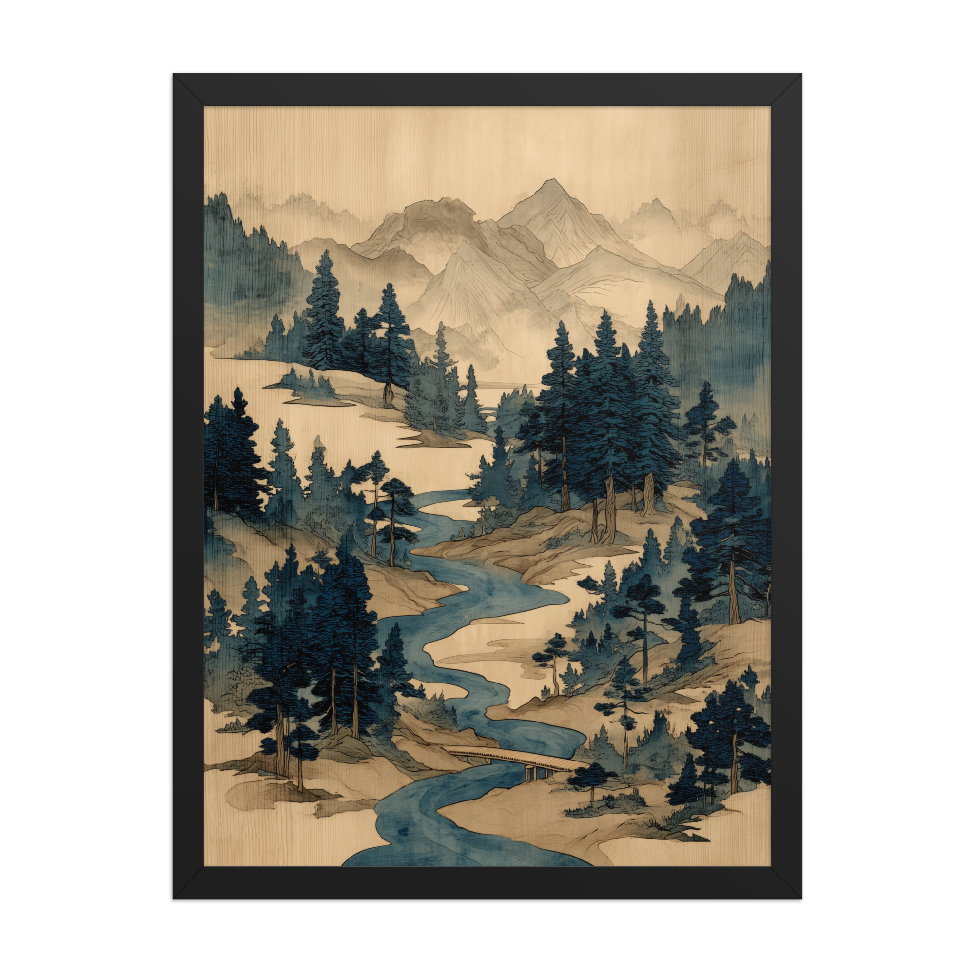 Winding River Pines – Ukiyo-e Mountain Stream Landscape Wall Art – Framed Poster - Image 7