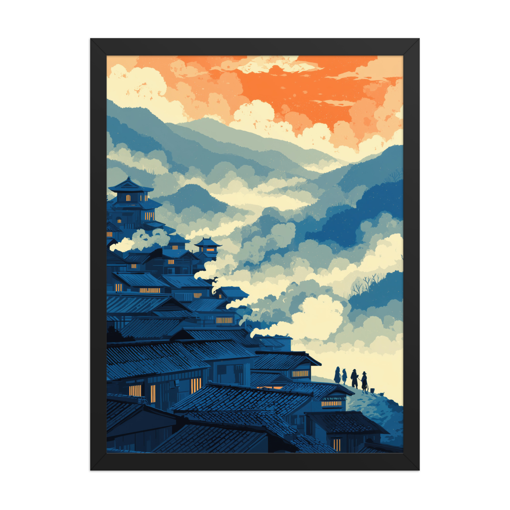 Twilight Over Hillside Village – Ukiyo-e Wall Art Print – Framed Poster - Image 6