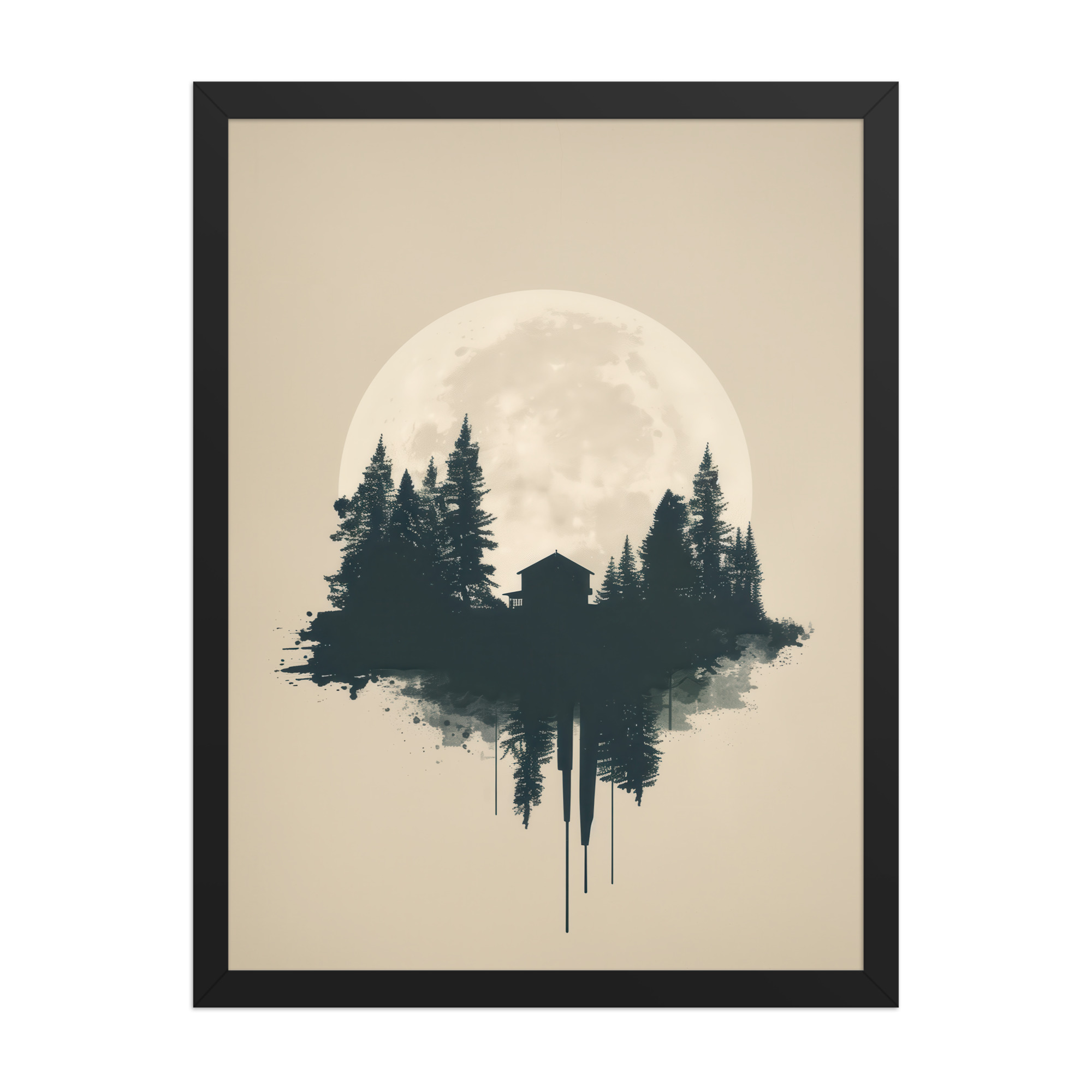 Full Moon Shelter — Minimalistic Forest House Wall Decor — Framed Poster - Image 5