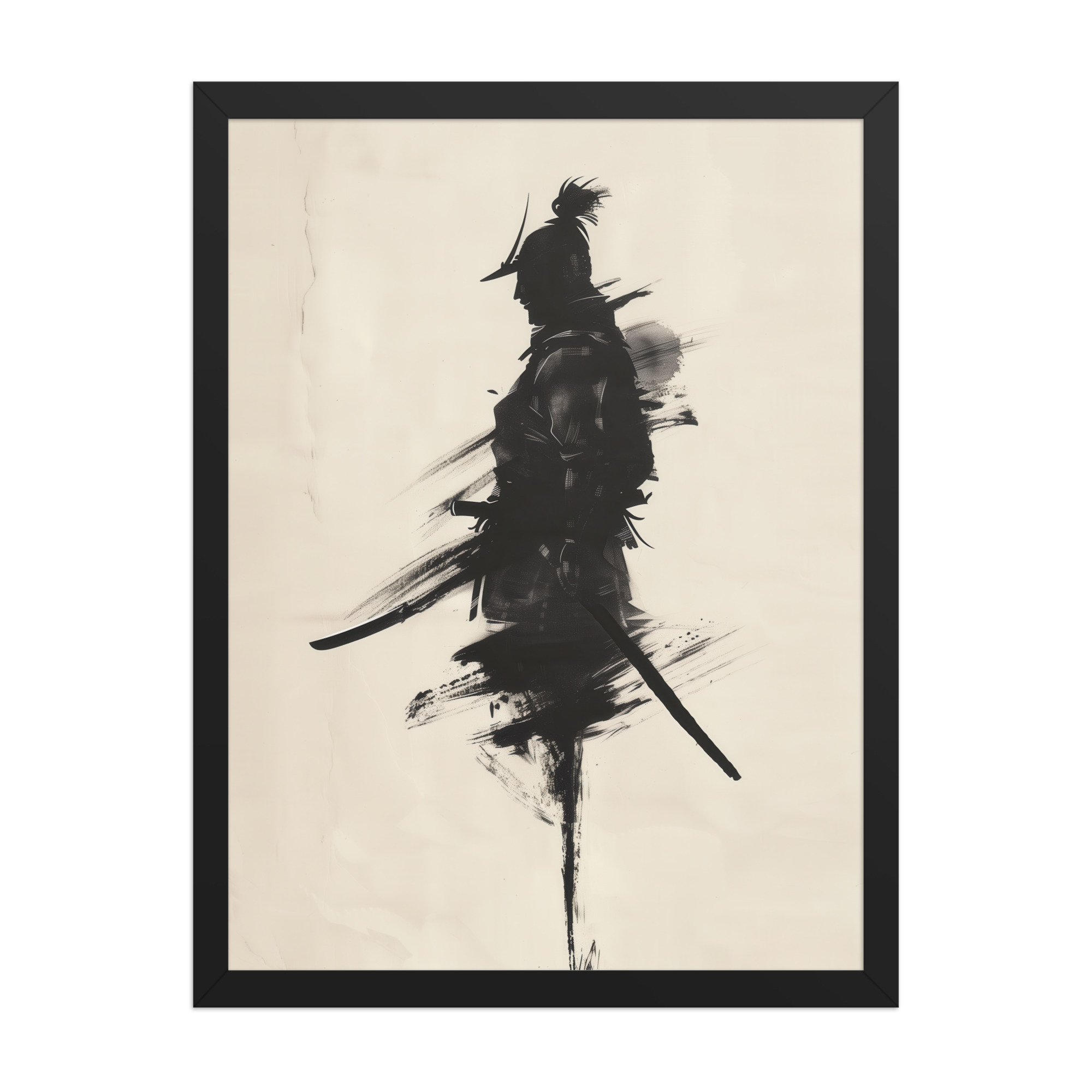 Shadowed Warrior – Sumi-e Silhouette of a Lone Samurai Wall Decor – Framed Poster - Image 7