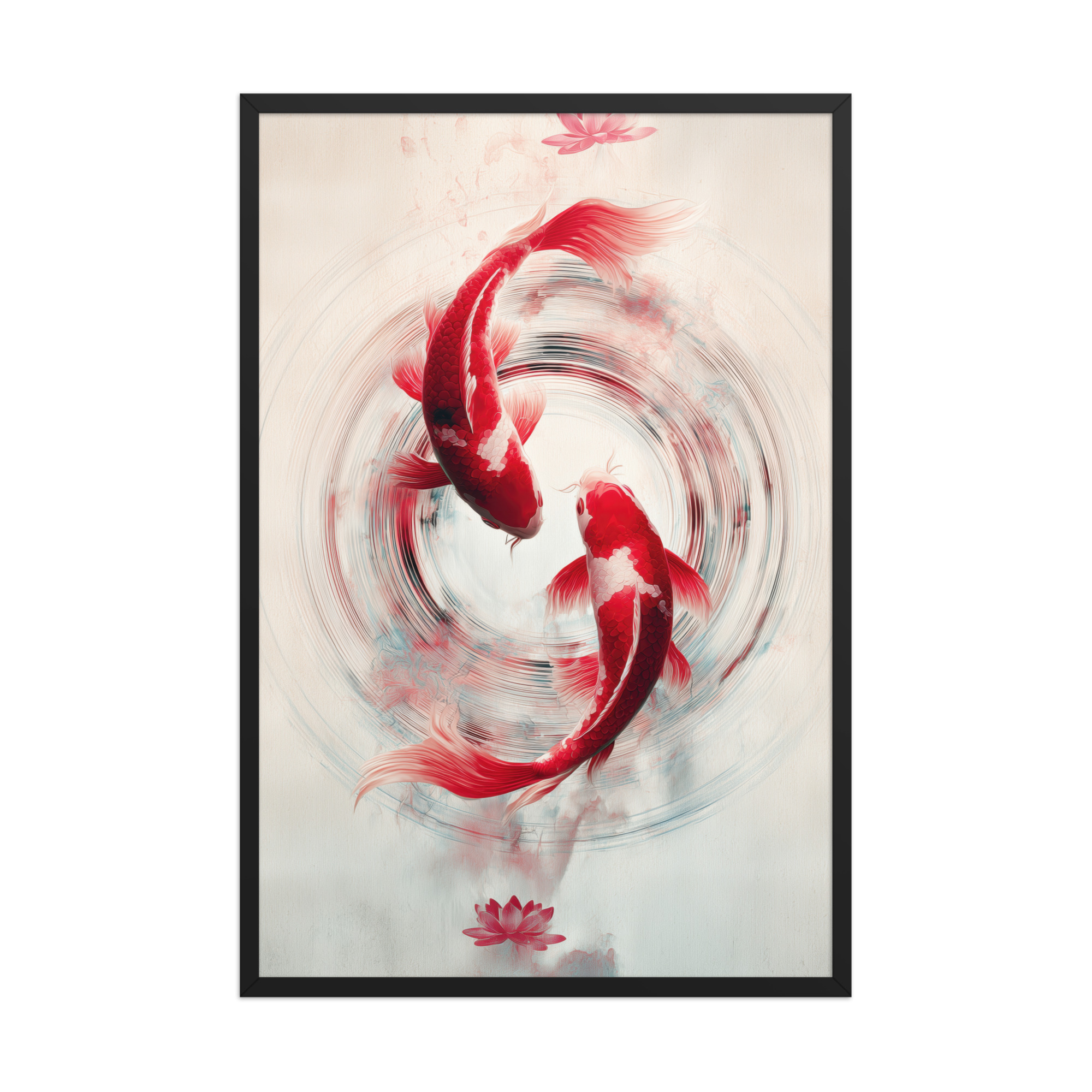 Crimson Koi Harmony — Red Koi Wall Art — Framed Poster