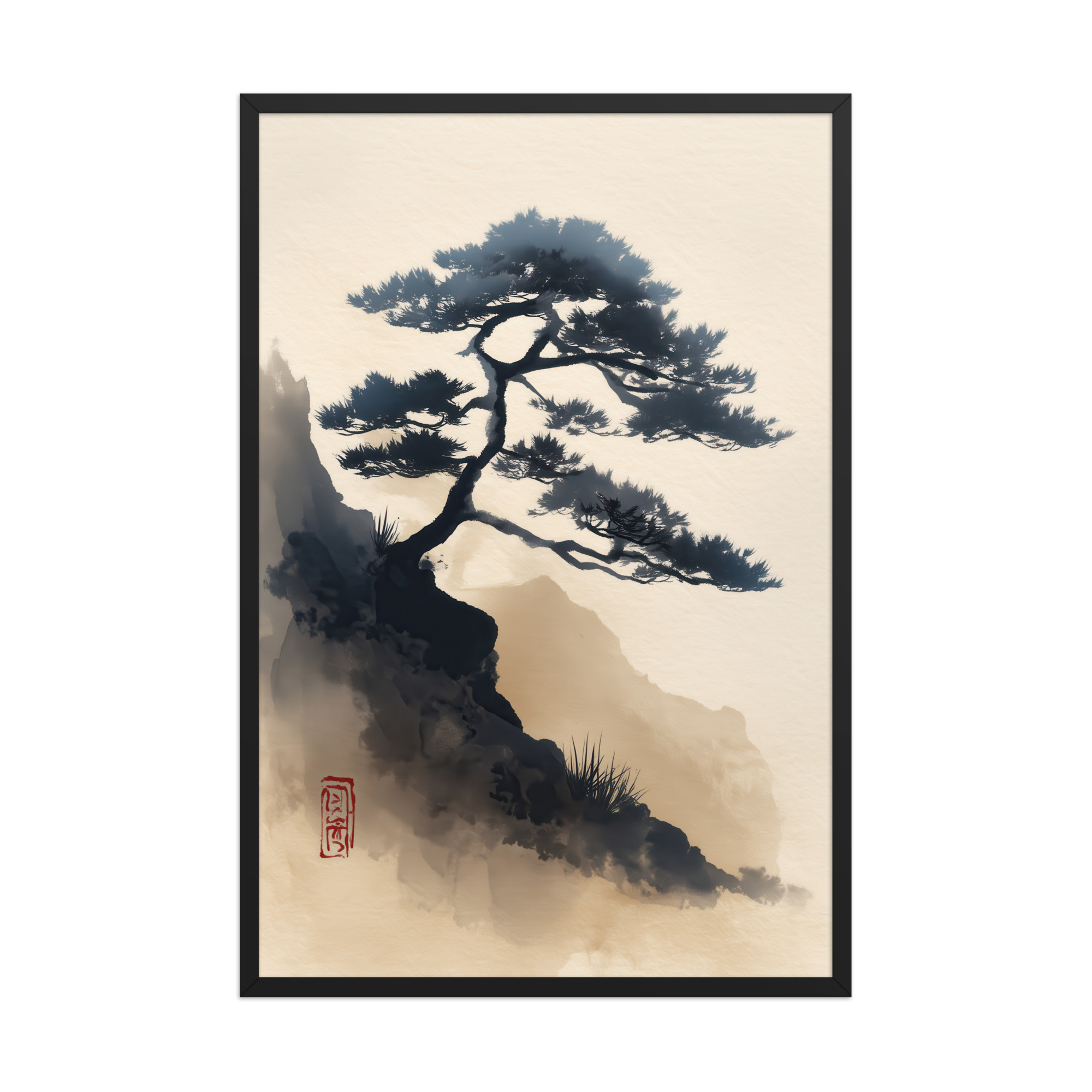 Mountain Pine in Soft Ink — Sumi-e Japanese Landscape Wall Decor — Framed Poster - Image 7