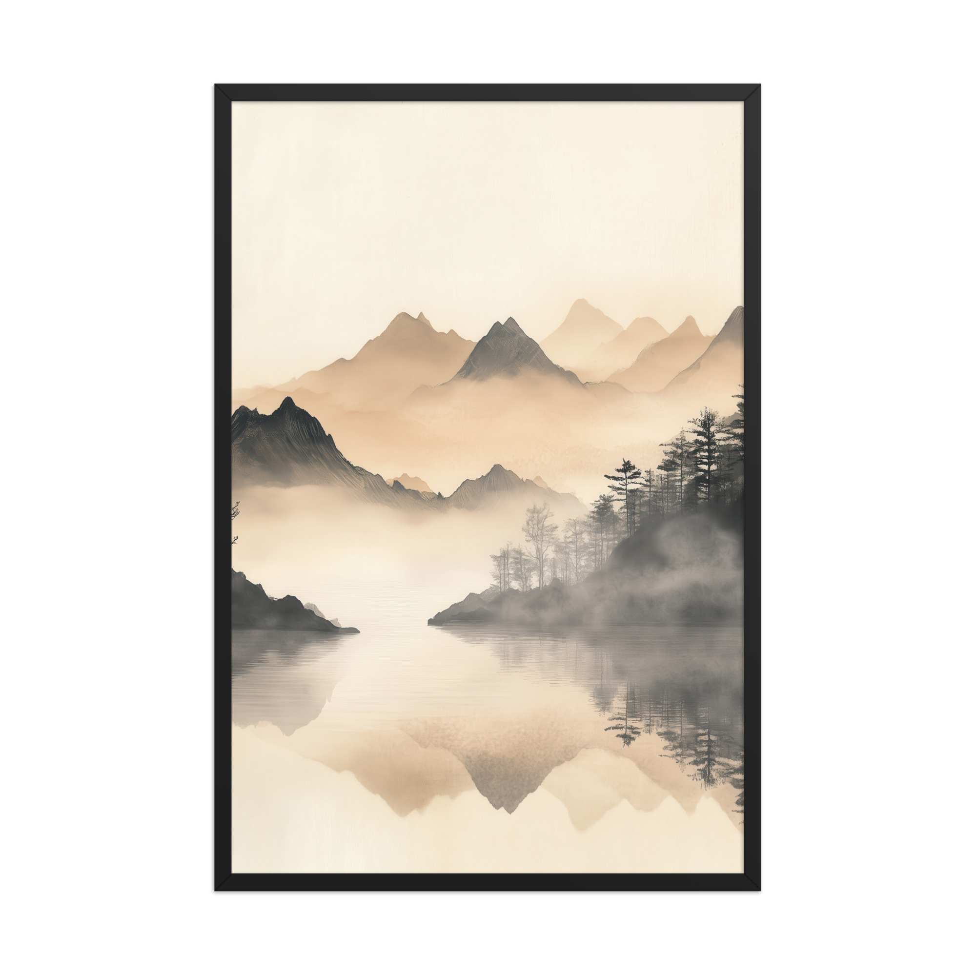 Misty Mountain Reflection — Japandi Lake Landscape Wall Decor — Framed Poster - Image 7