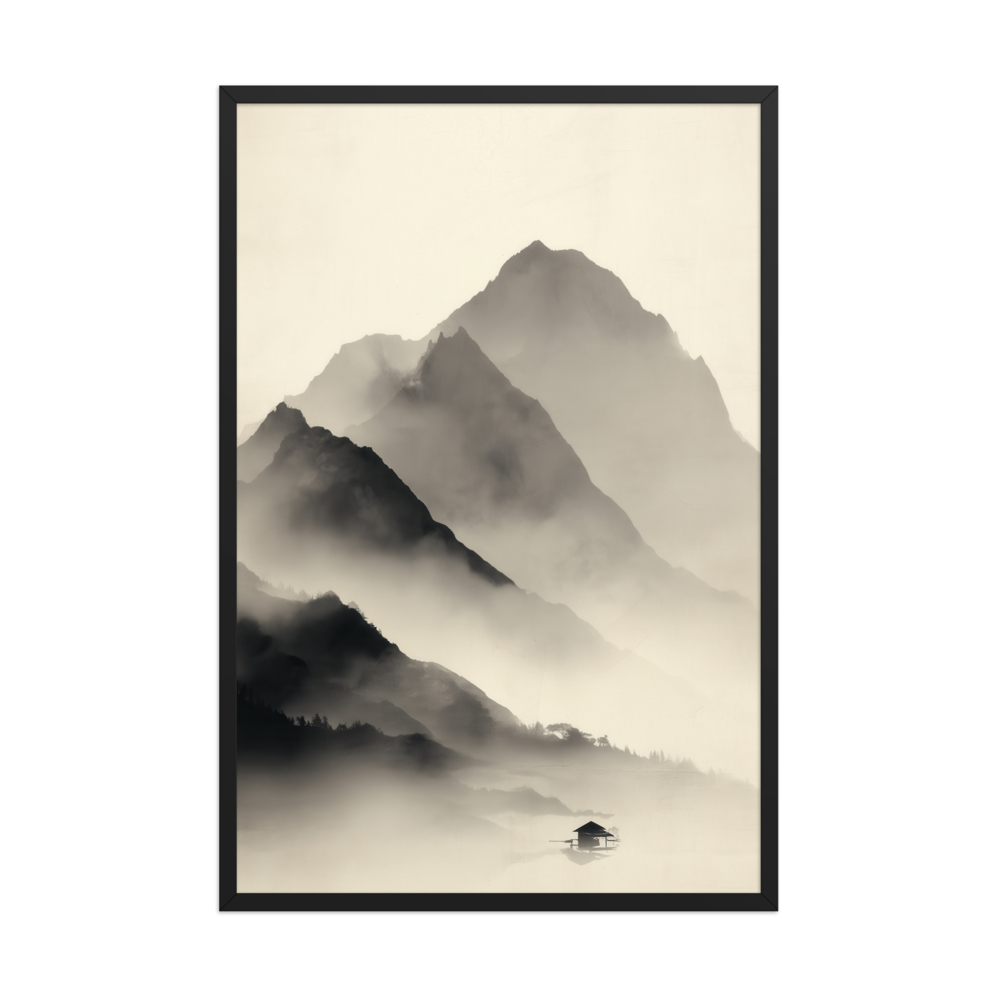 Misty Mountain Layers — Neutral Japandi Landscape Wall Art — Framed Poster - Image 7