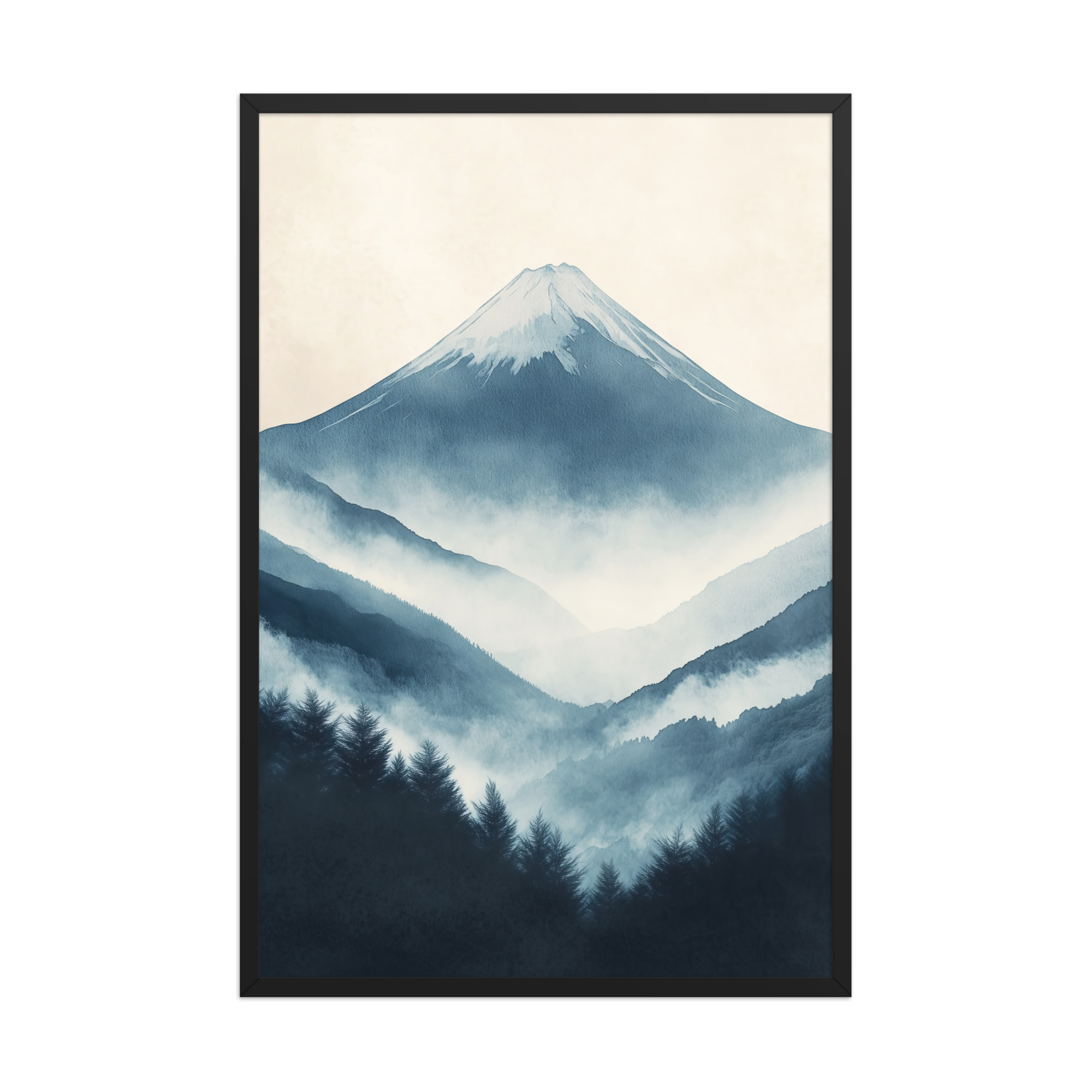 Misty Peaks — Indigo Japandi Mountain Wall Art — Framed Poster - Image 7