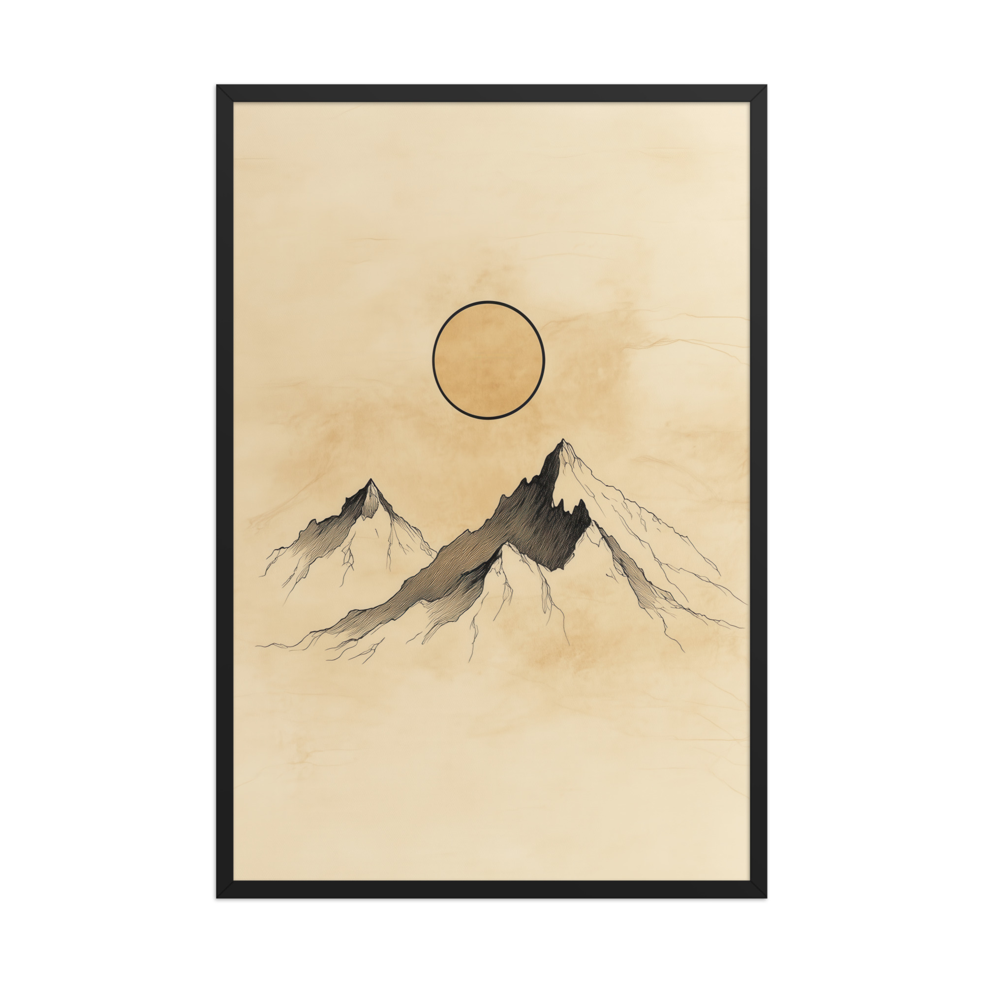 Twin Peaks and Silent Sun — Minimal Ink Mountain Study Landscape Art — Framed Poster - Image 7
