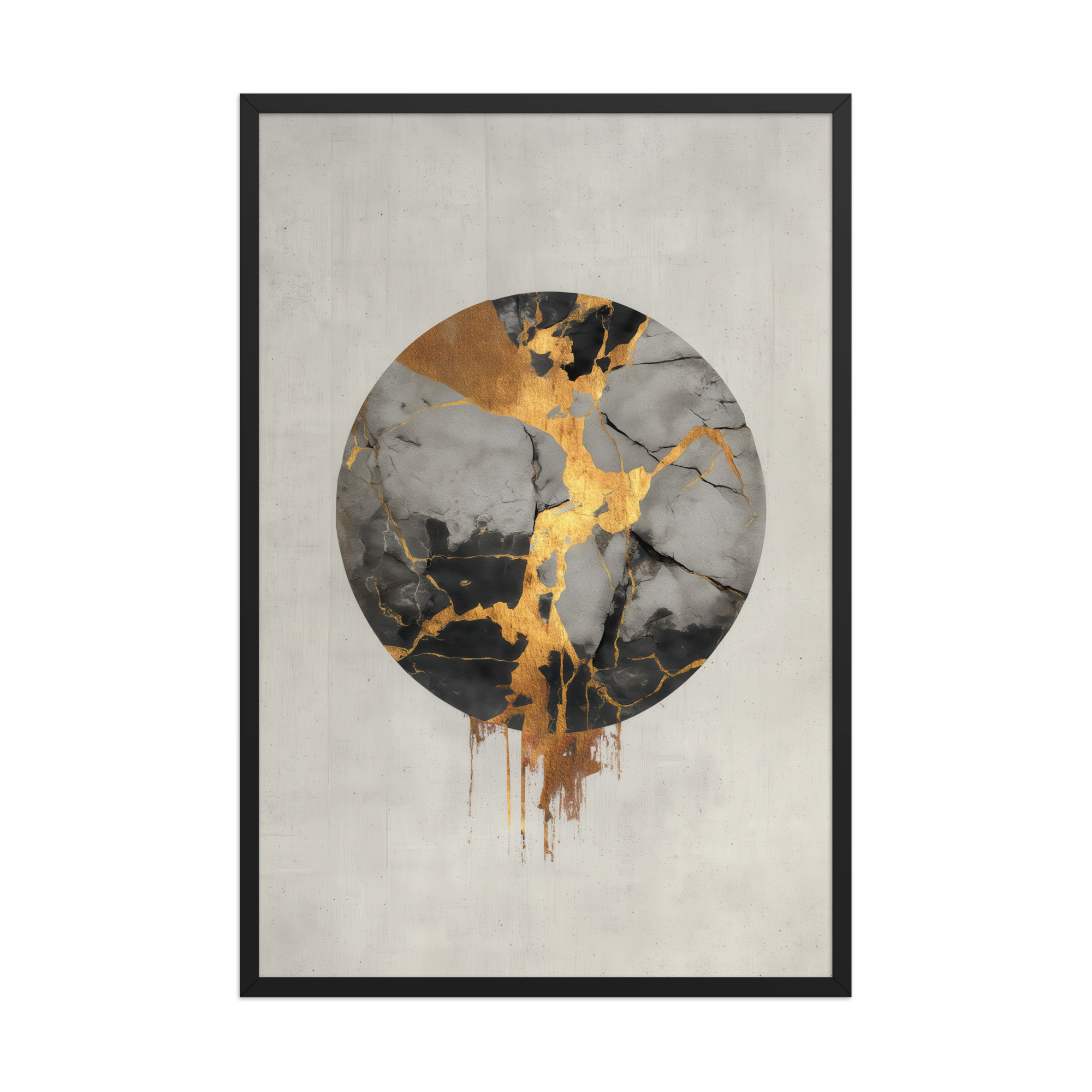 Broken Circle Golden Soul — Kintsugi Marble Circle Art with Gold Veins — Framed Poster - Image 7