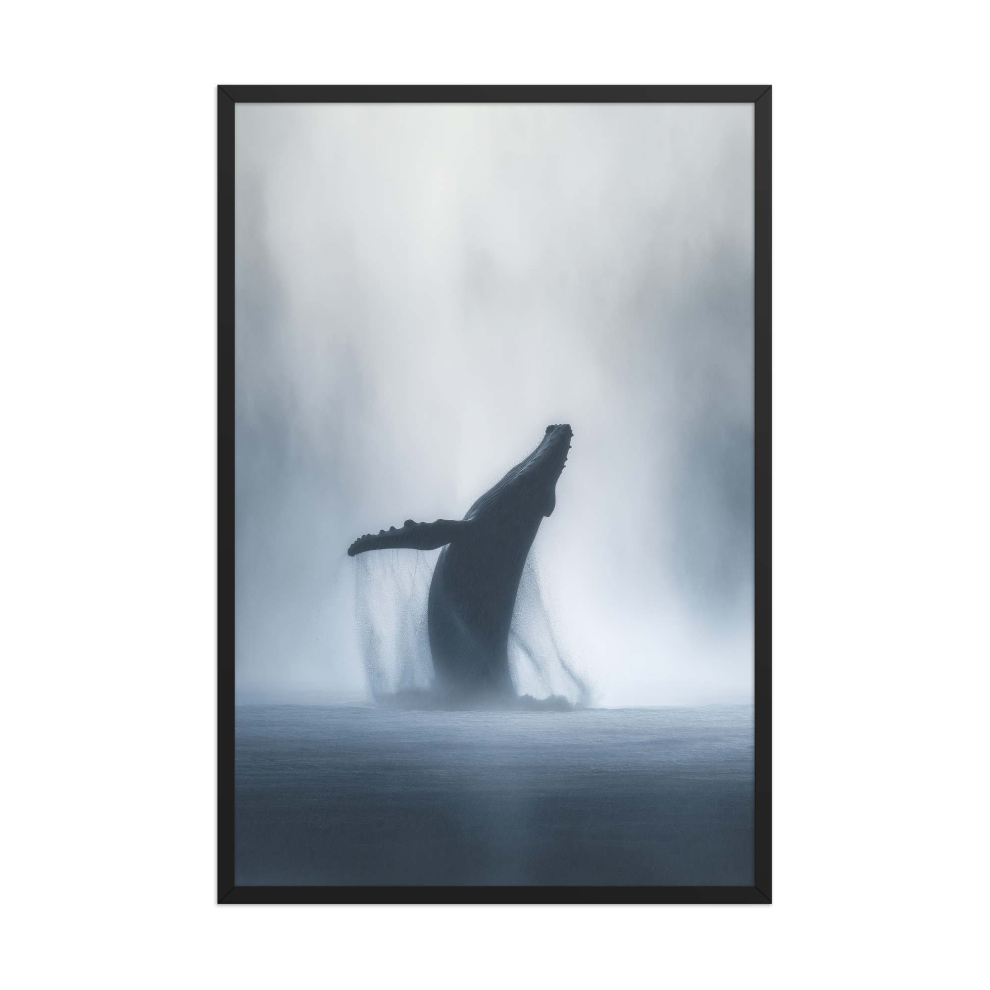 Whale in the Mist — Humpback Breach in Foggy Seascape Wall Decor — Framed Poster - Image 8