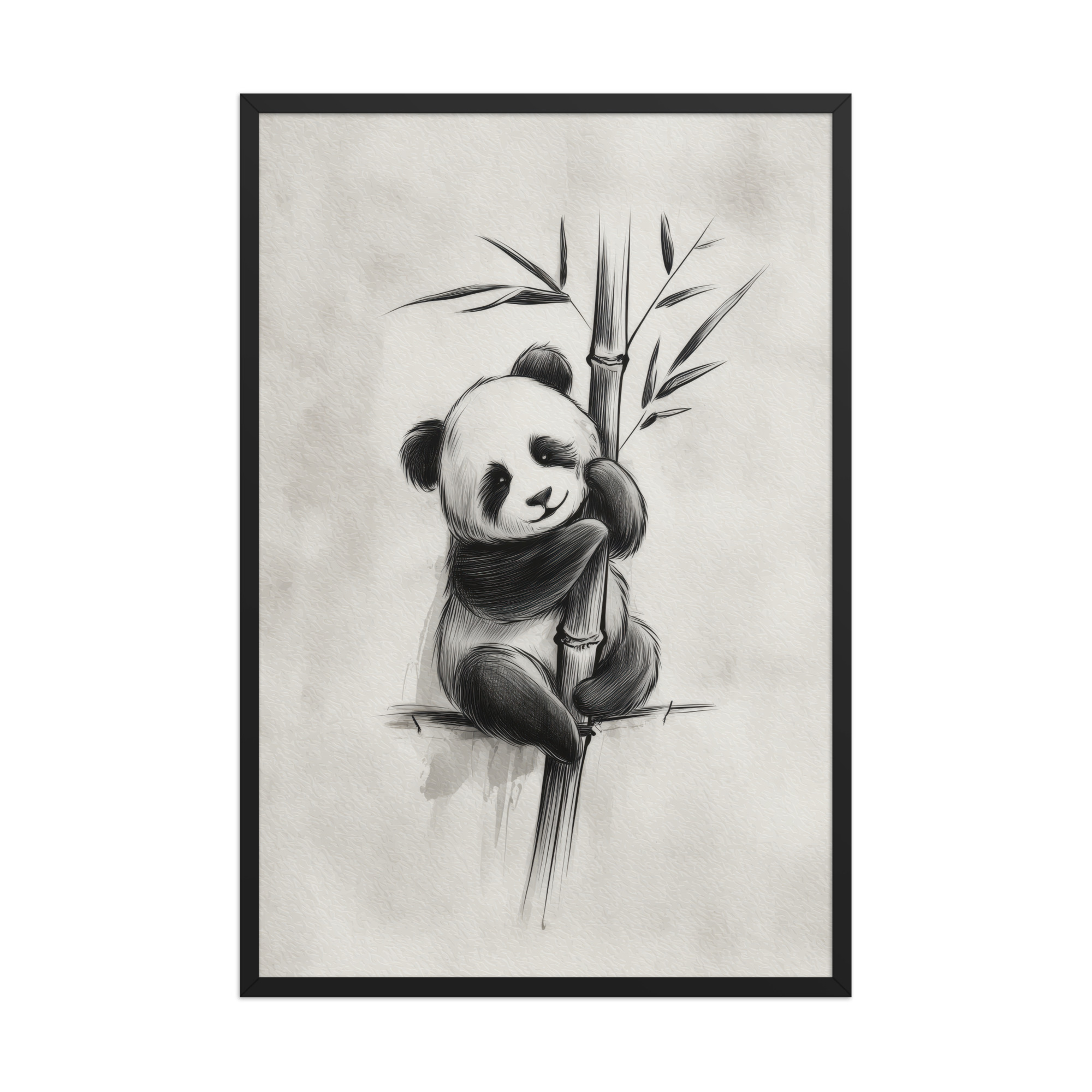Gentle Hug on Bamboo — Panda Ink Illustration in Black & White Wall Decor — Framed Poster - Image 8