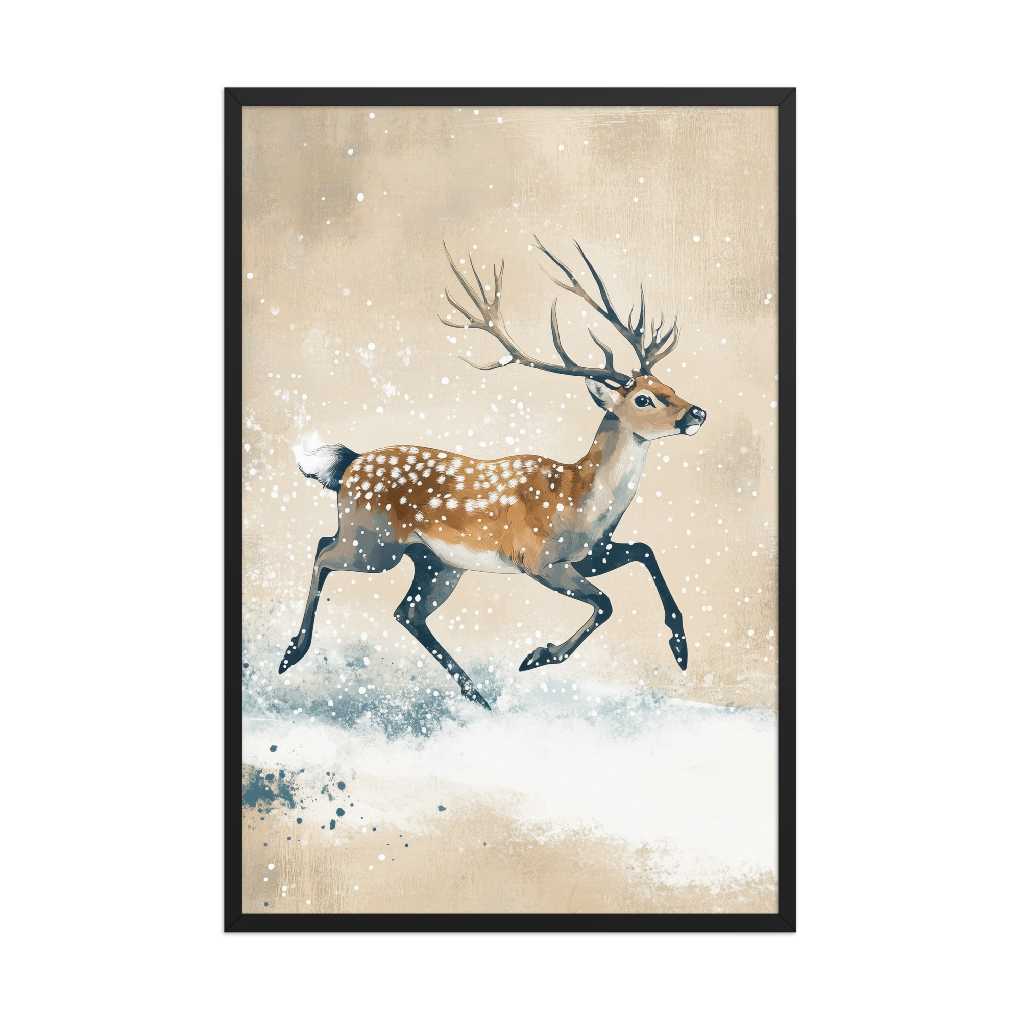 Running Deer in Winter Snow — Modern Wildlife Wall Art — Framed Poster - Image 8