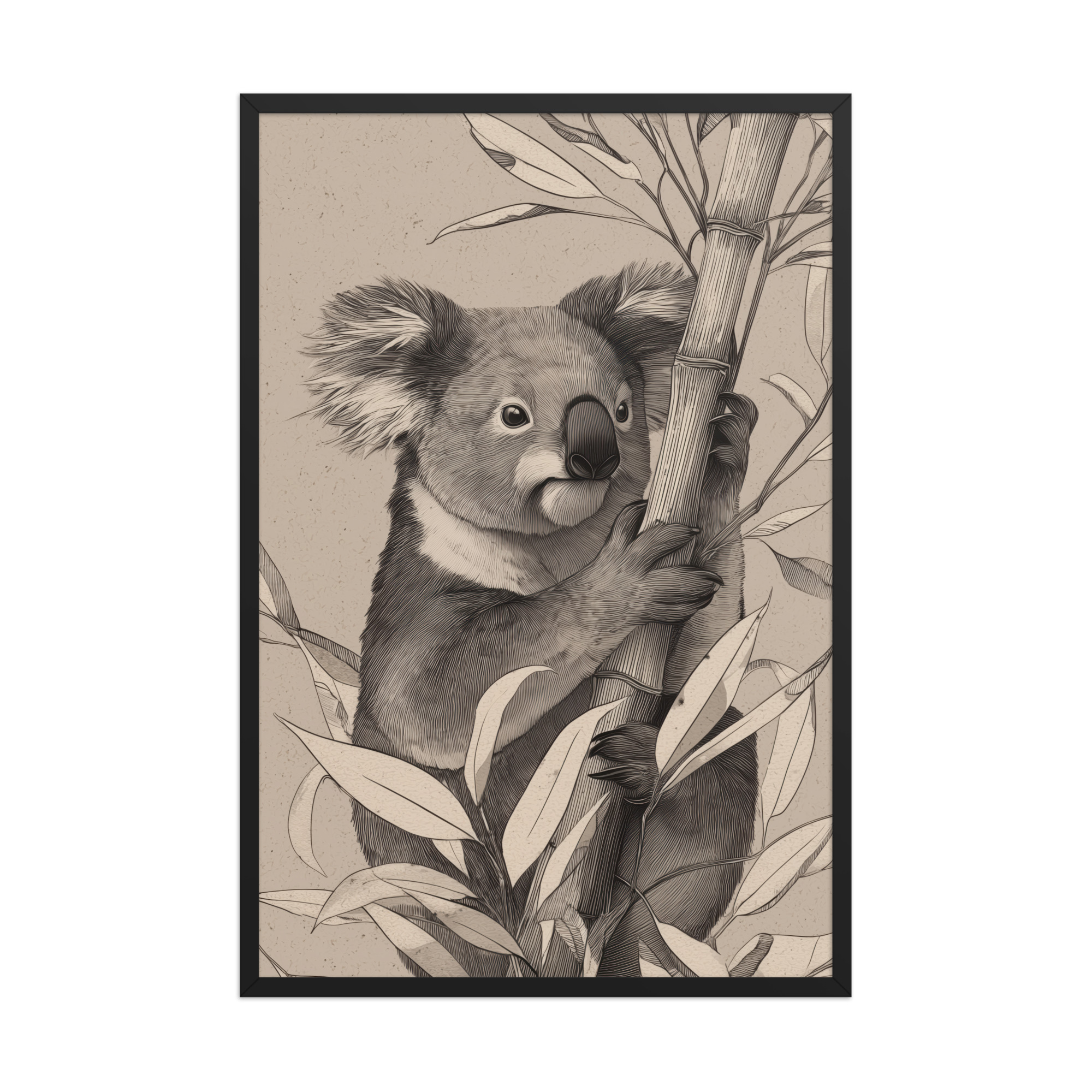 Koala Bamboo II — Detailed Koala Illustration with Bamboo Leaves Wall Decor — Framed Poster - Image 7