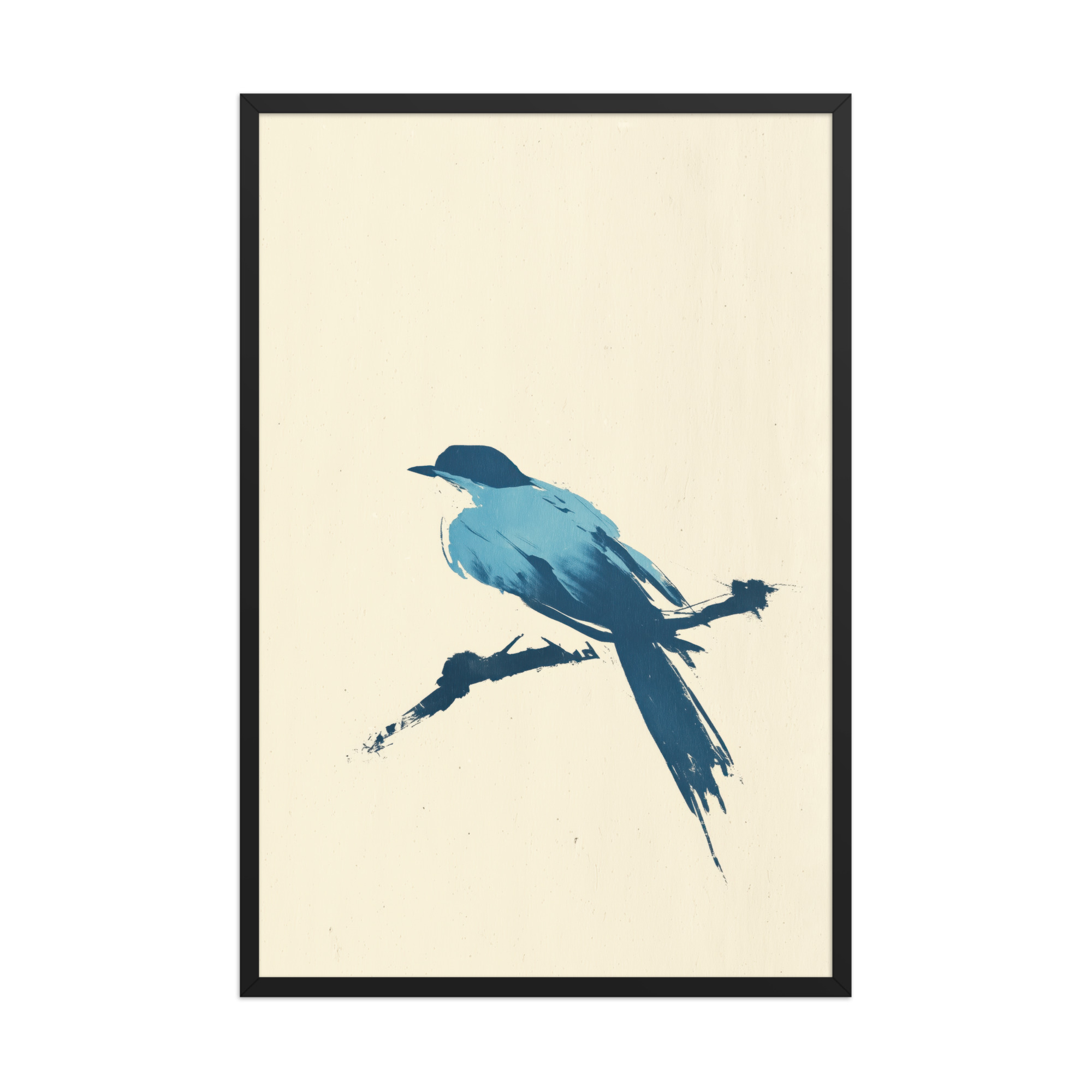 Bluebird Perch — Minimal Brush Bird on Branch Wall Decor — Framed Poster - Image 8