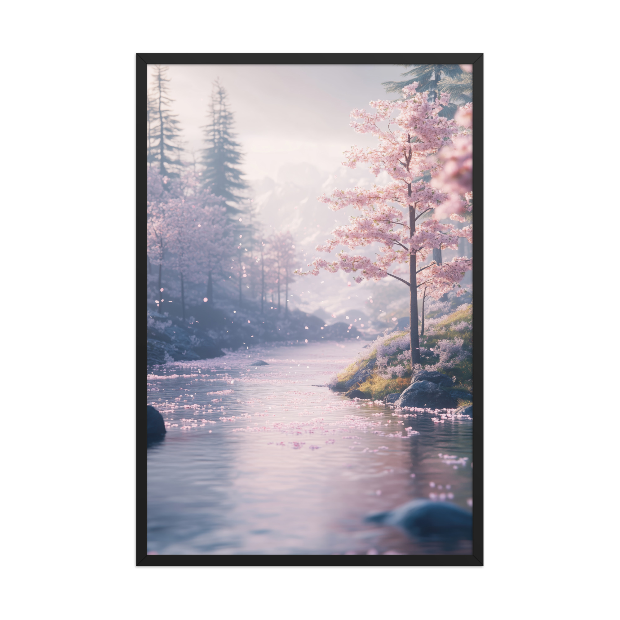 Nordic River Flow — Cherry Blossom Landscape Wall Decor — Framed Poster - Image 7