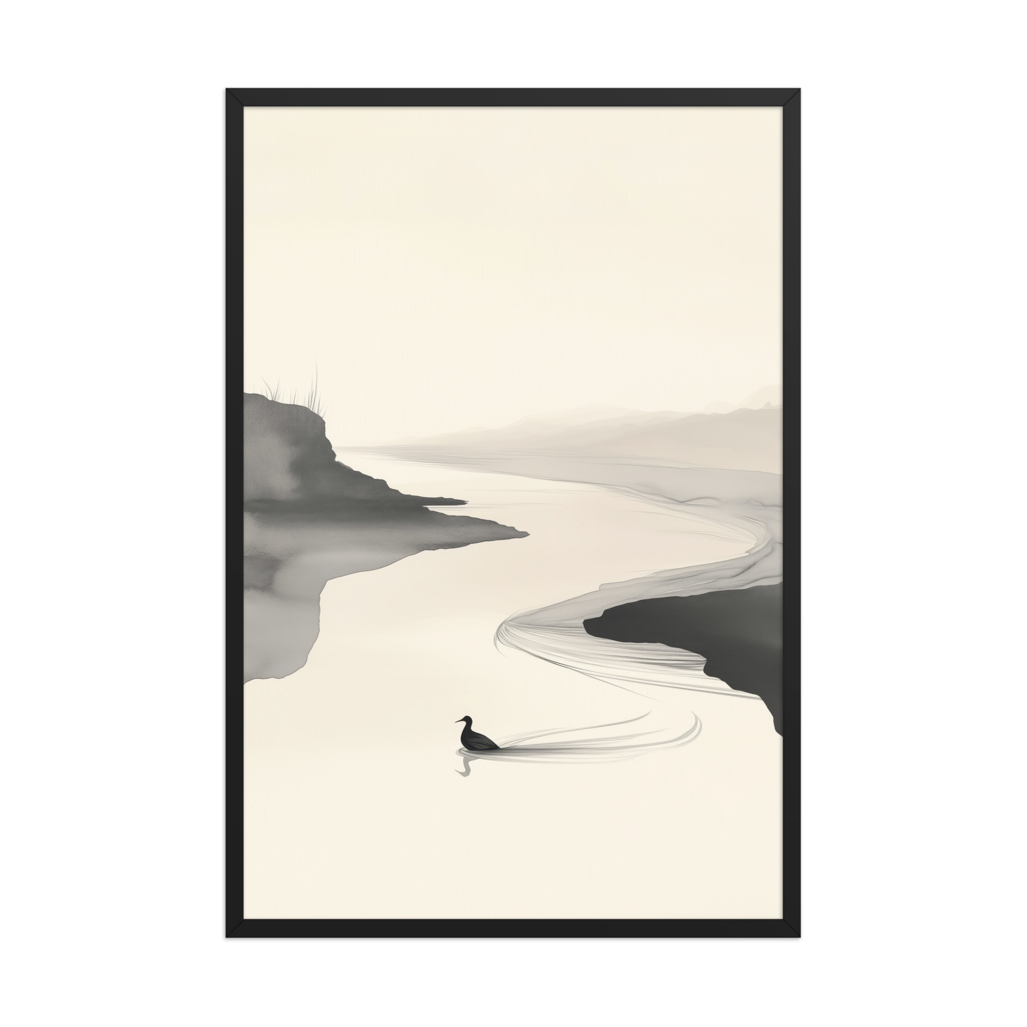 Tranquil River Flow — Minimal Ink Landscape Wall Decor — Framed Poster - Image 8
