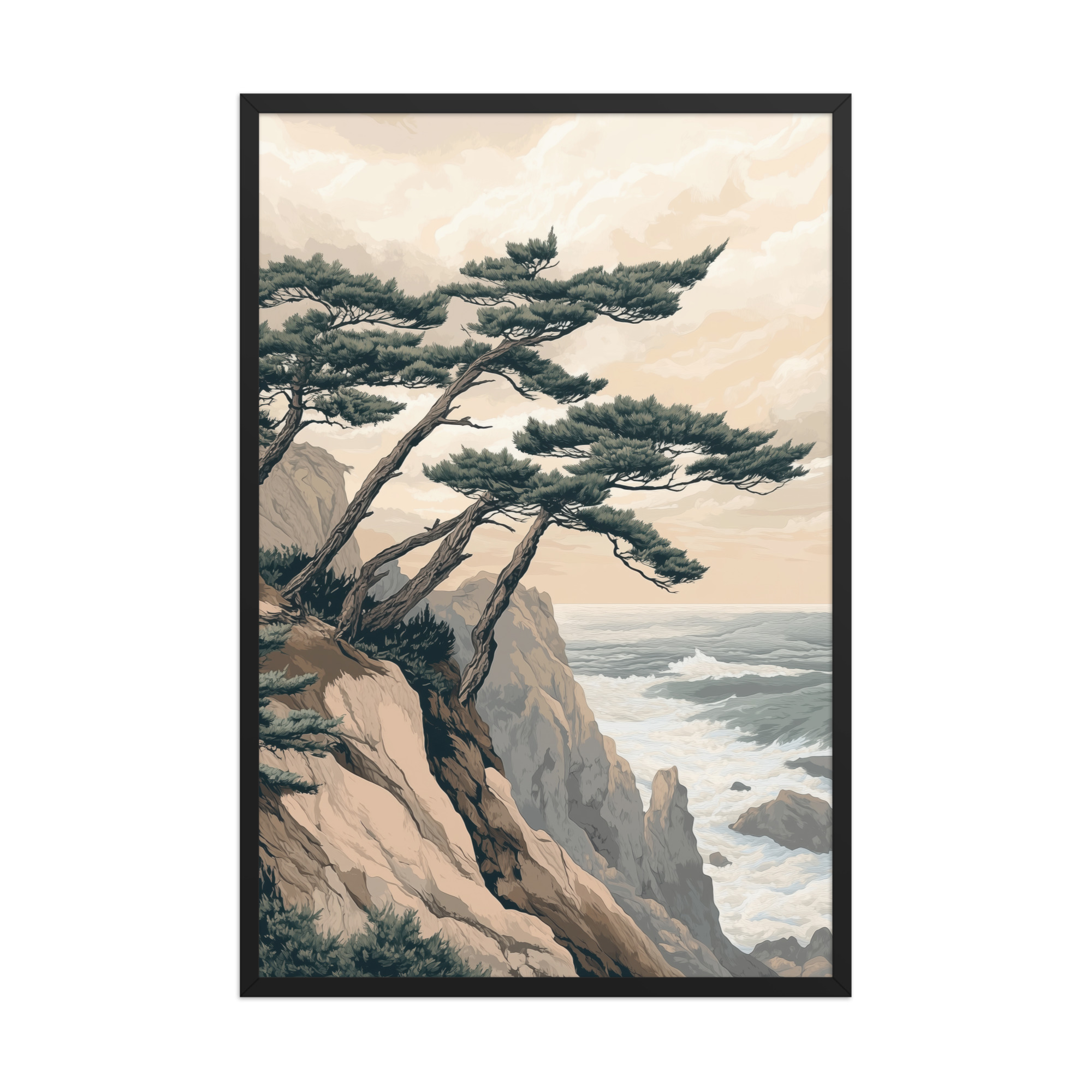 Windswept Pines by the Coast — Japanese Coastal Landscape Wall Decor — Framed Poster - Image 5