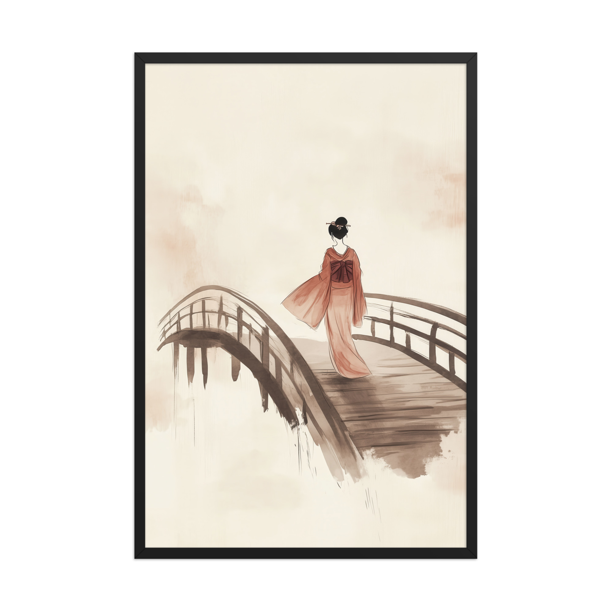 Geisha Bridge — Watercolor Japanese Bridge Wall Art — Framed Poster - Image 5
