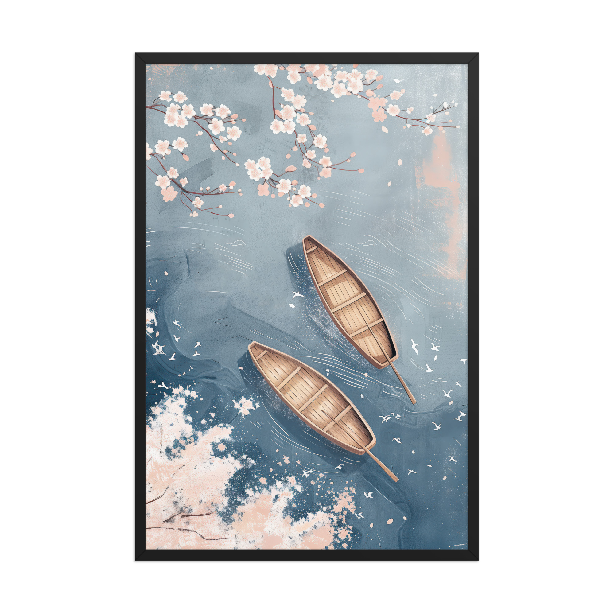 Cherry Blossom Drifting — Sakura River Landscape Wall Art — Framed Poster - Image 6