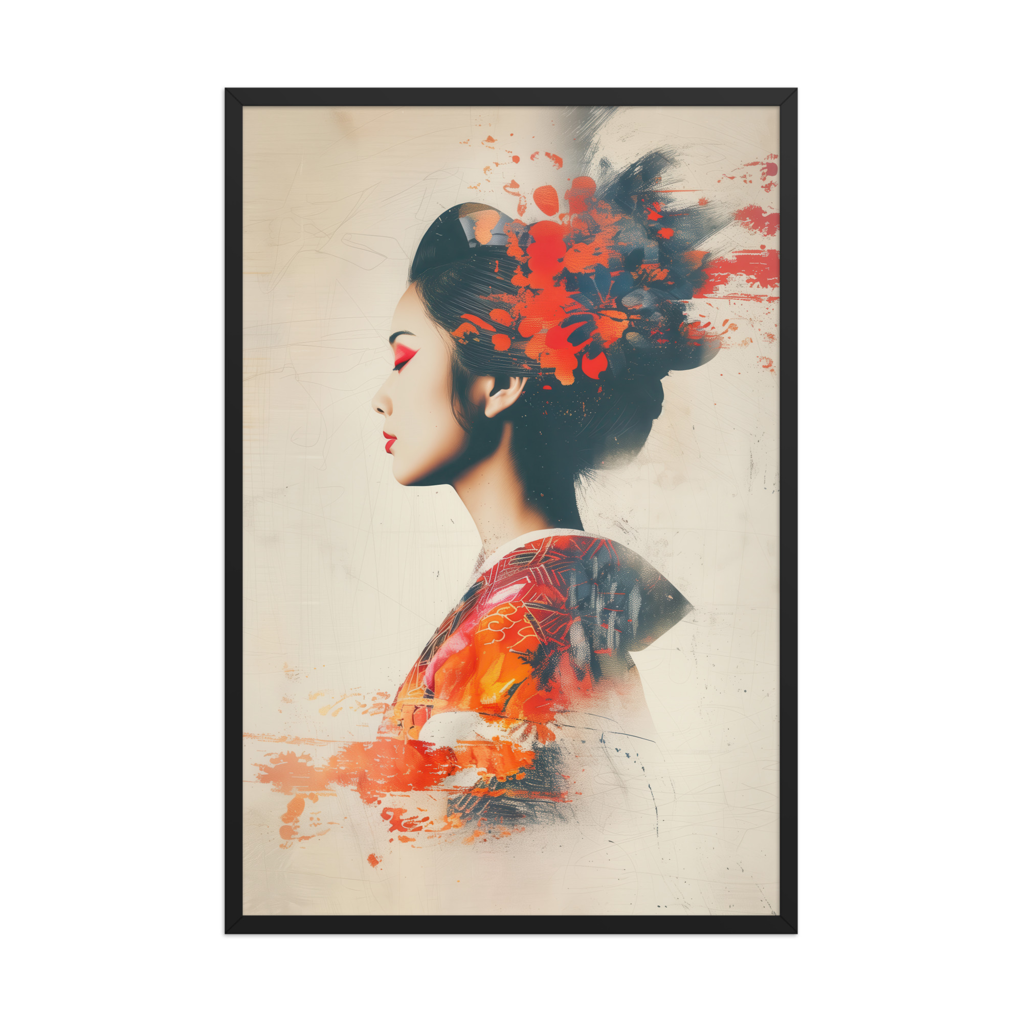 Painted Grace — Kimono Portrait, Abstract Brush Strokes Minimal Wall Art — Framed Poster - Image 7