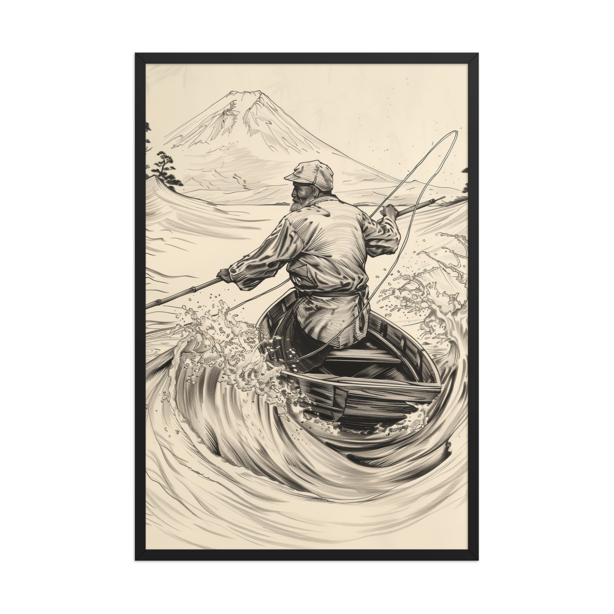 Fisherman of Mount Fuji — Japanese Woodblock Style Wall Art — Framed Poster - Image 7