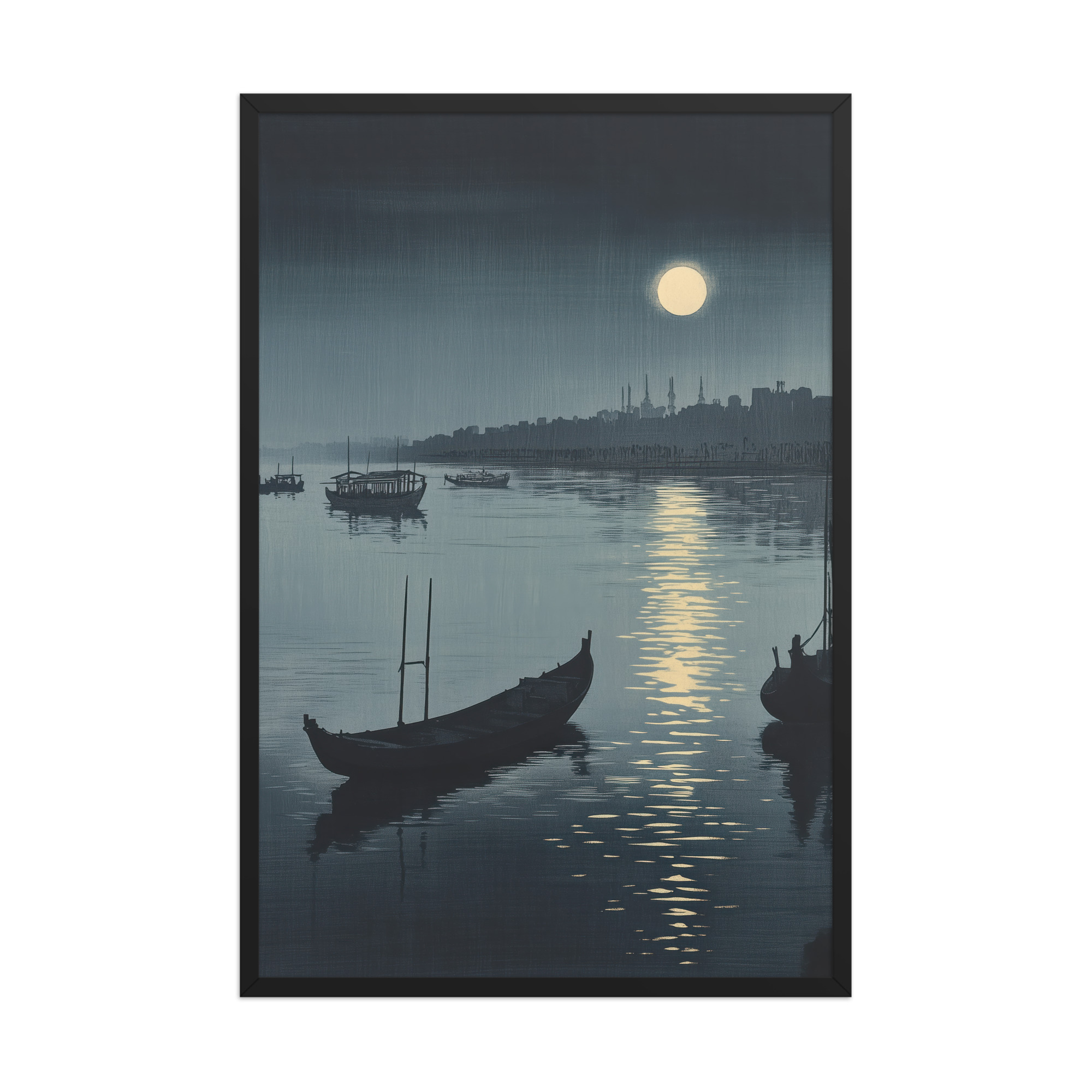 Moonlit Reflection Sumida — River Boats, Nocturne Japanese Landscape Wall Art — Framed Poster - Image 8