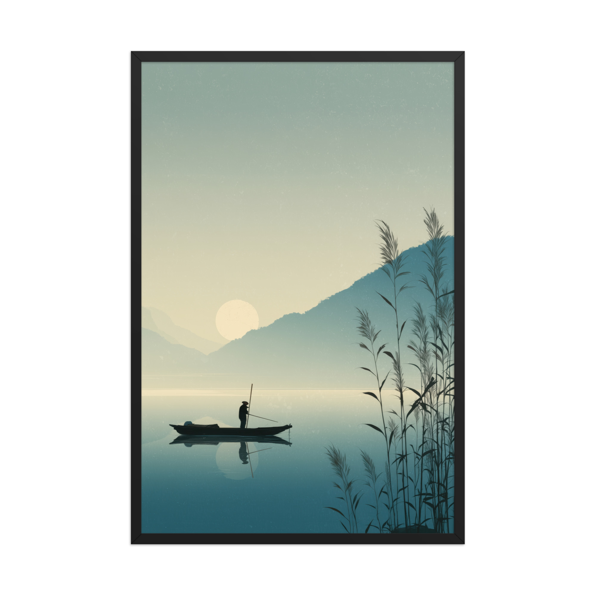 Twilight Fisherman — Zen Lake Landscape Wall Art — Framed Poster - Image 5