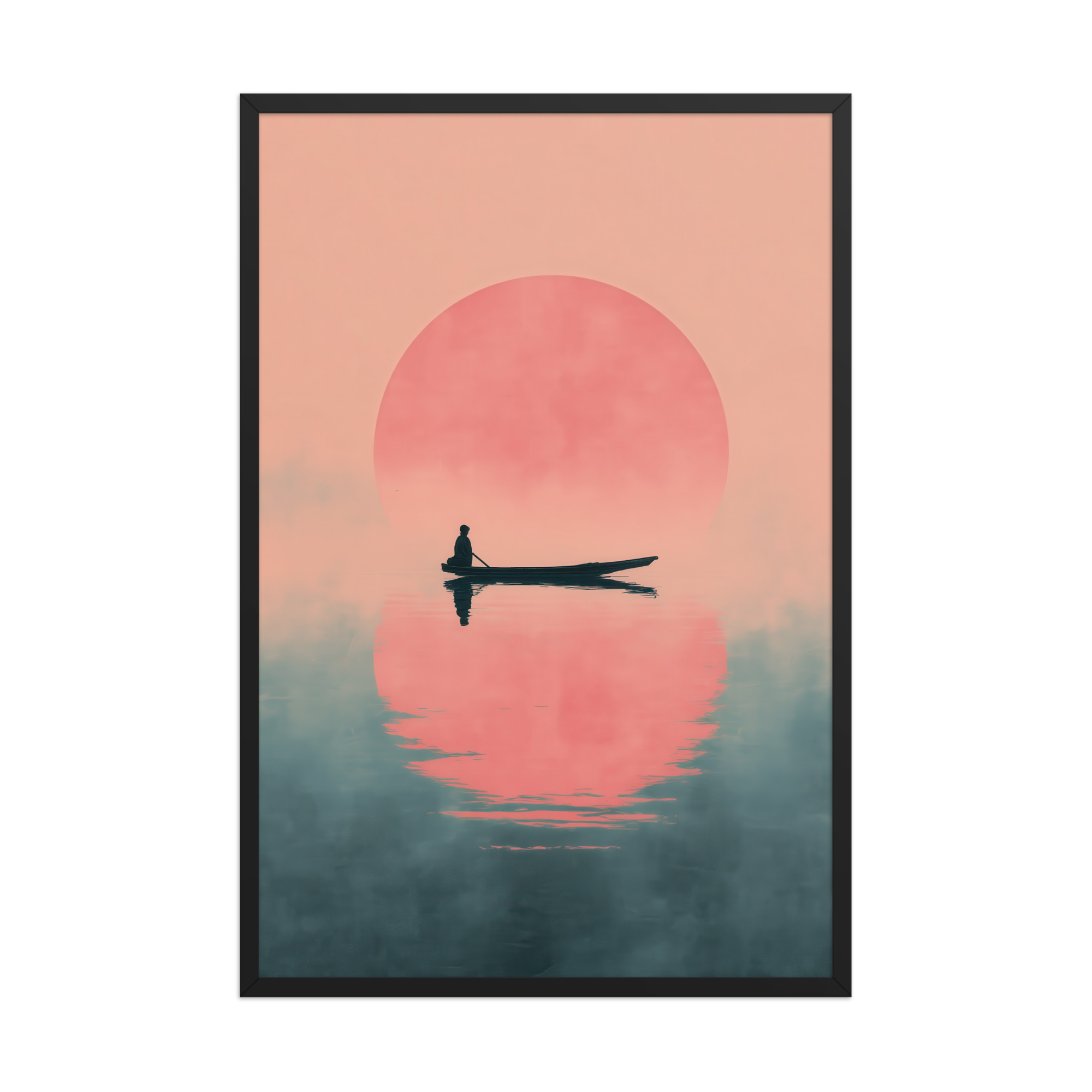 Fisherman in Misty Dawn — Minimal Sunrise Boat Wall Art — Framed Poster - Image 8