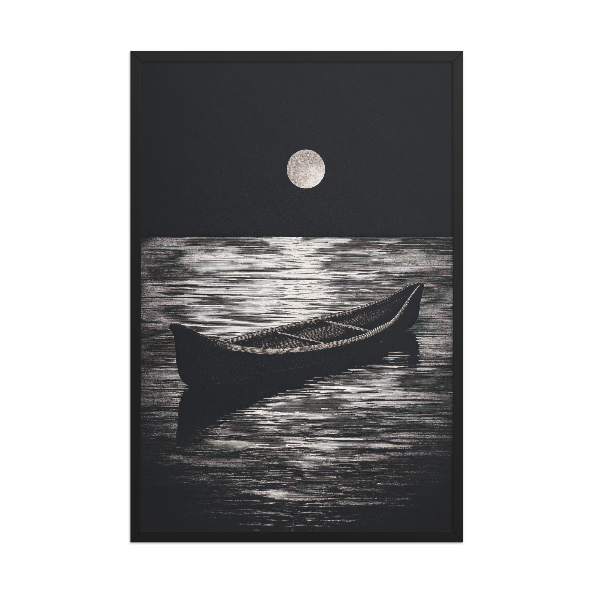 Moonlit Canoe II — Minimal Silver Moon Night Wall Art — Framed Poster - Image 8