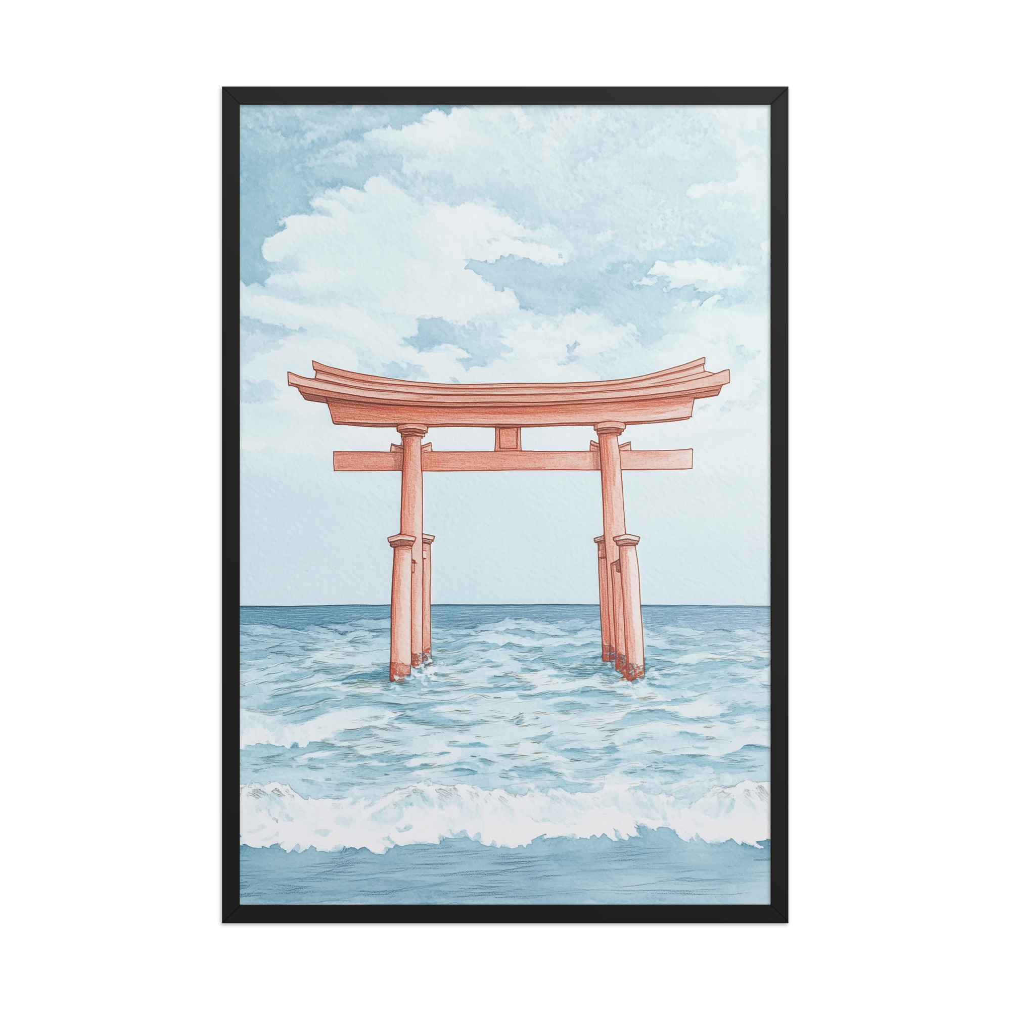 Torii Gate Waves — Coastal Shinto Shrine Wall Decor — Framed Poster - Image 8