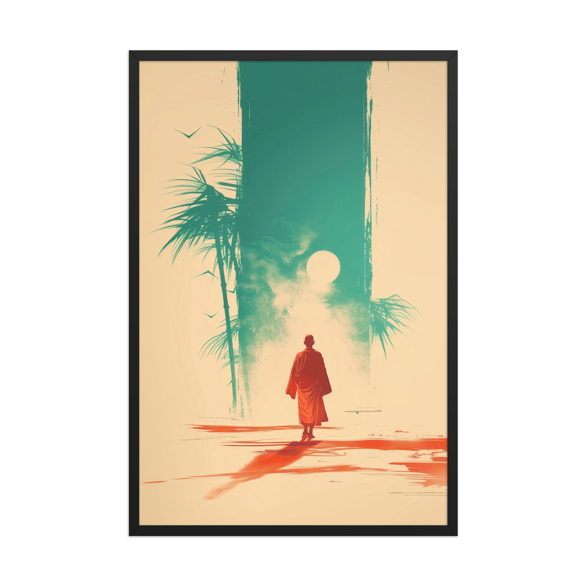Solitary Monk – Bamboo Journey Japandi Zen Wall Art – Framed Poster - Image 8