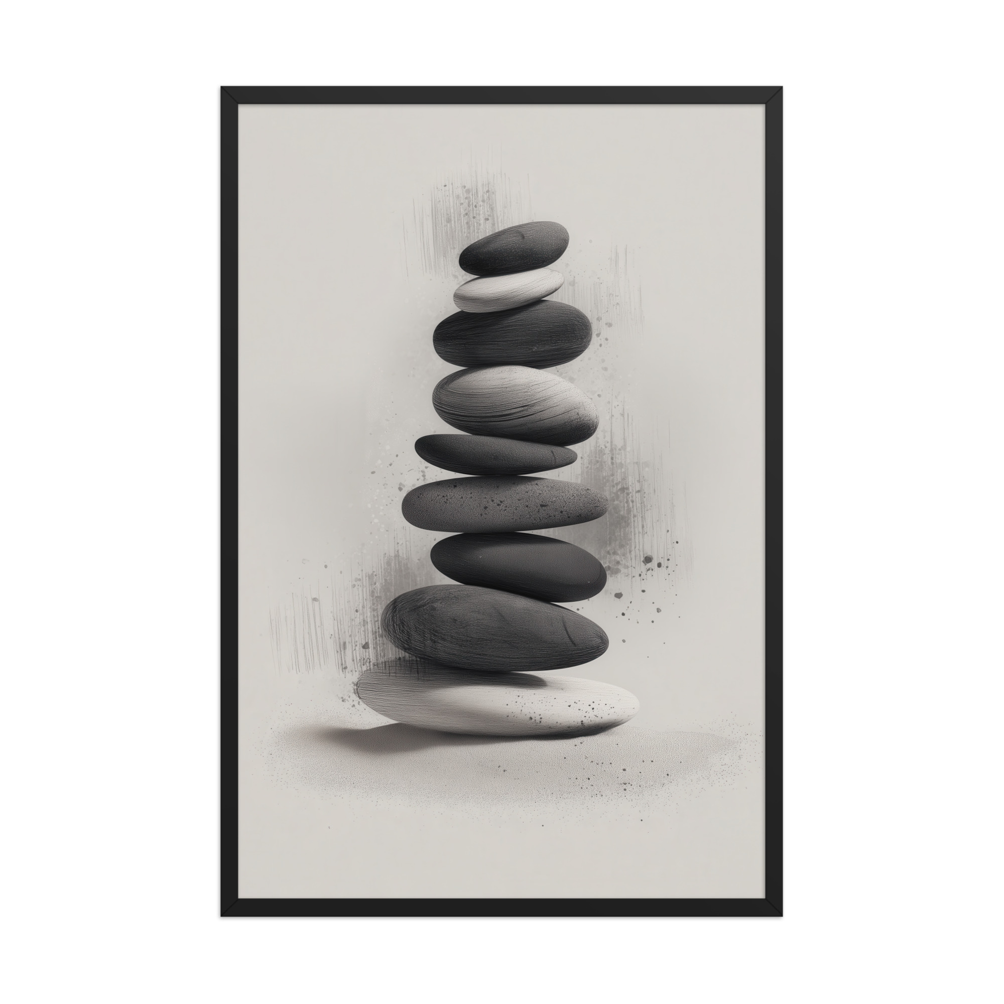 Balanced Stillness – Stacked Stones II Modern Monochrome Zen Wall Art – Framed Poster - Image 8