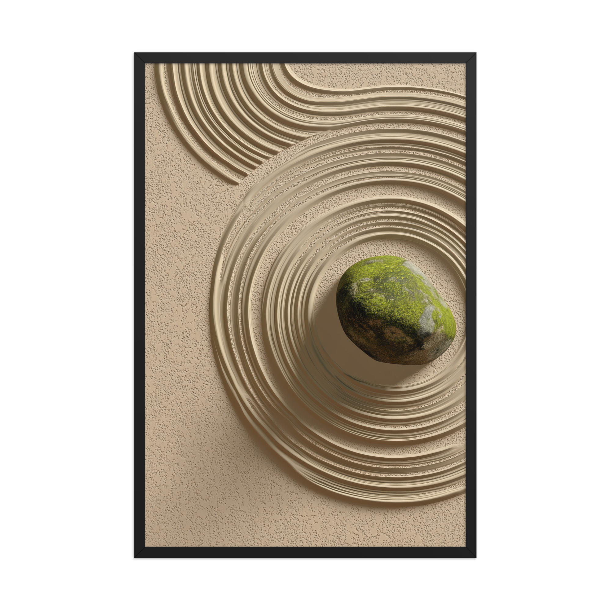 Zen Garden Harmony – Moss Stone I Minimal Wall Art – Framed Poster - Image 7