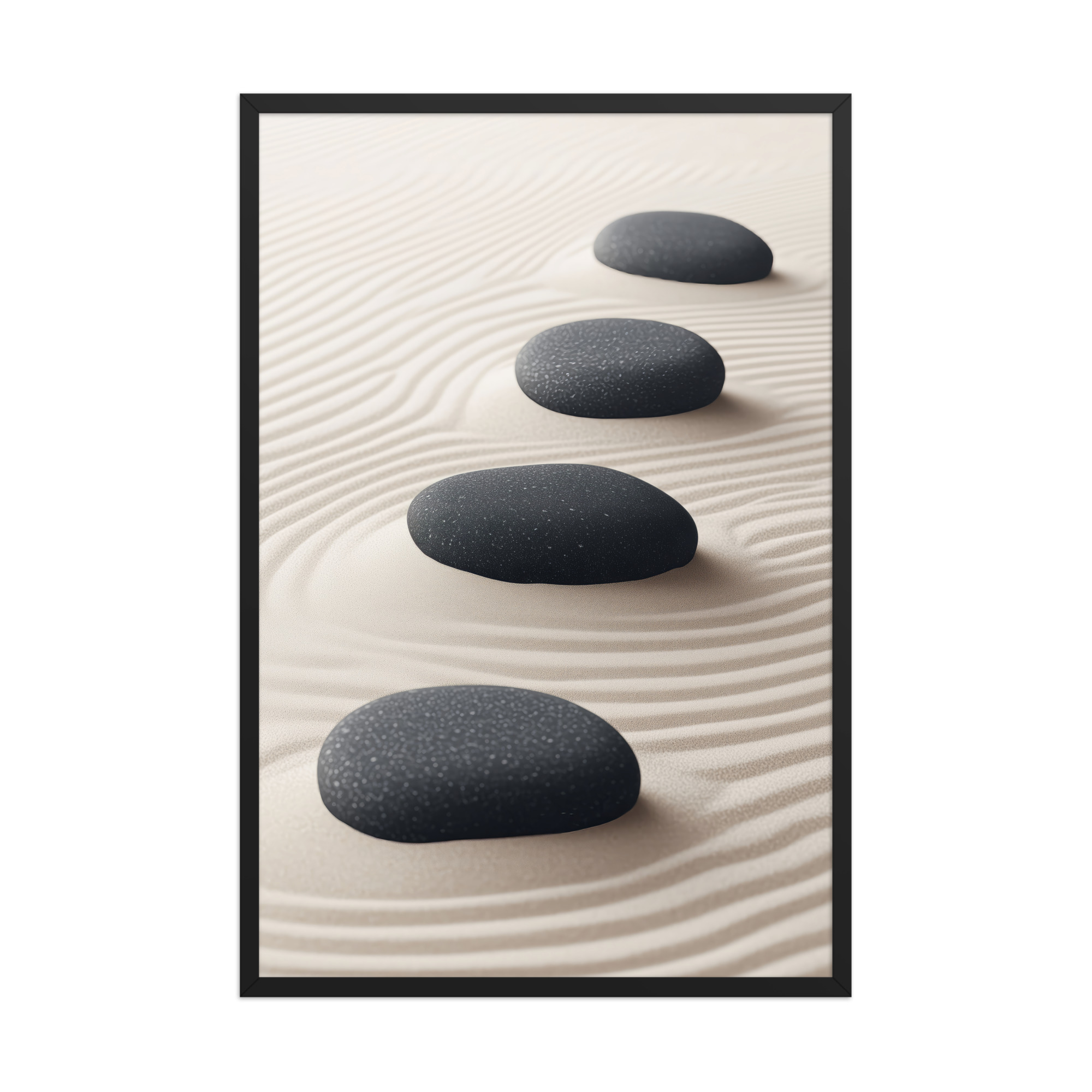 Zen Balance – Charcoal Stones on Sand Minimal Wall Art – Framed Poster - Image 8