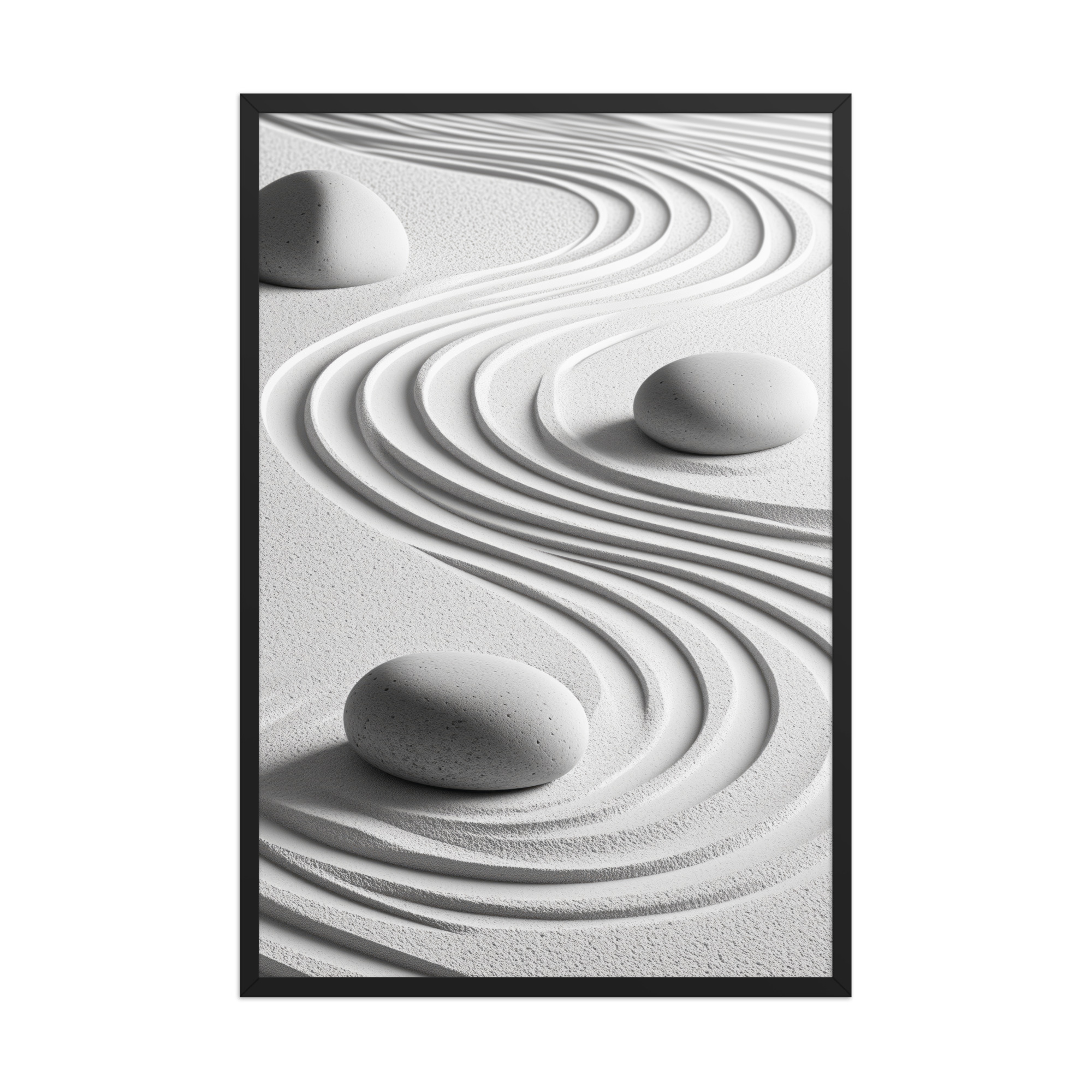 Wabi-Sabi Zen Garden – White Stones & Raked Sand Minimal Art – Framed Poster - Image 3