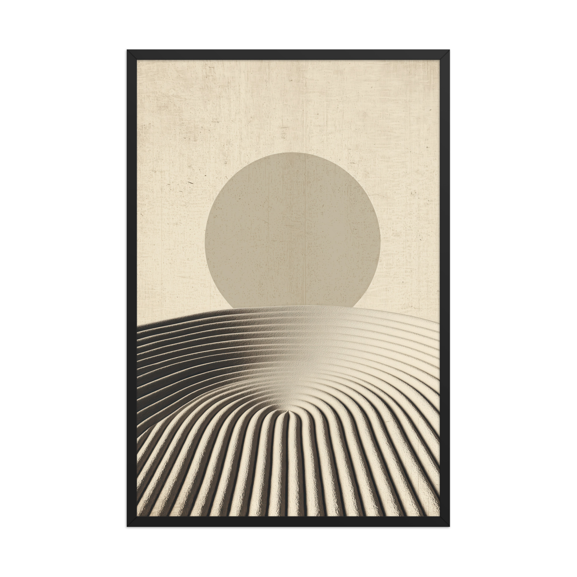 Zen Dune Sun – Raked Sand Dunes with Minimal Sun Wall Art – Framed Poster - Image 8