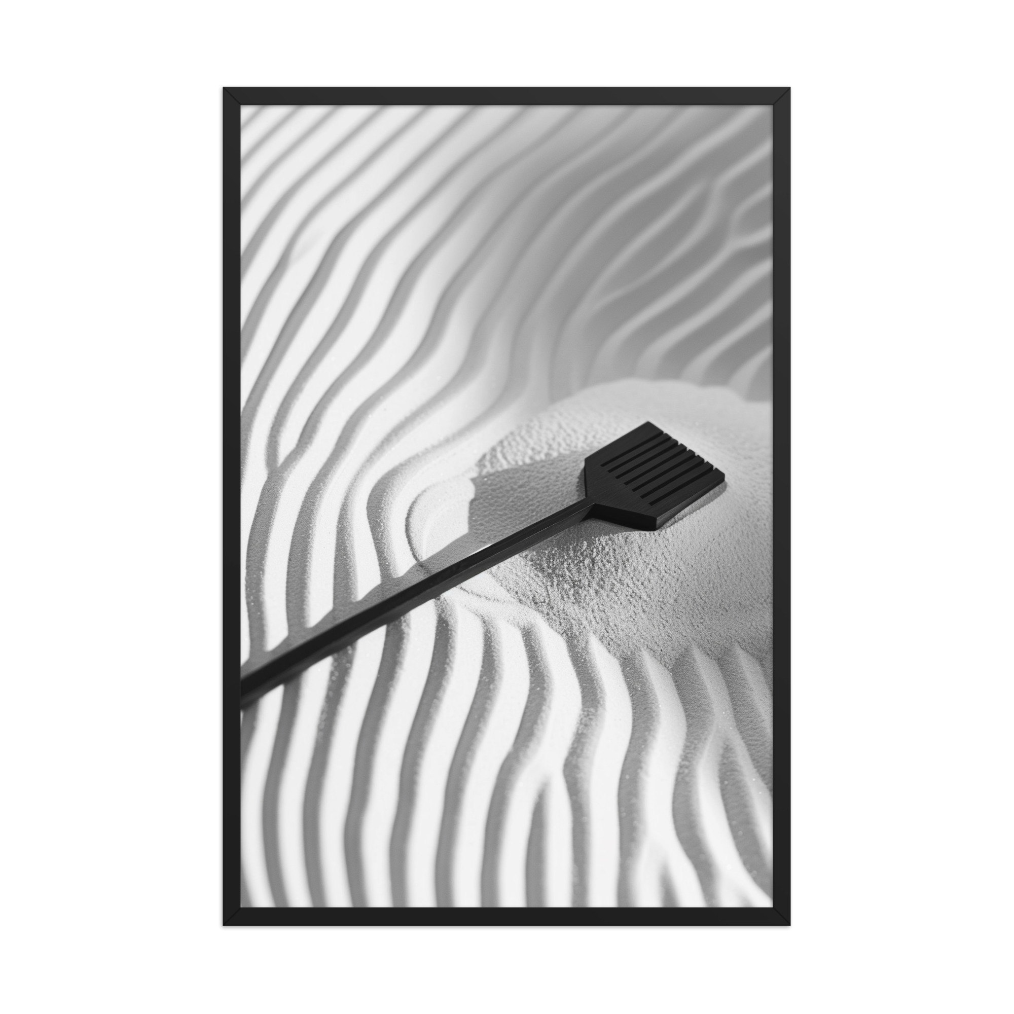 Zen Sand Rake – Minimal Monochrome Ripples Wall Art – Framed Poster - Image 8