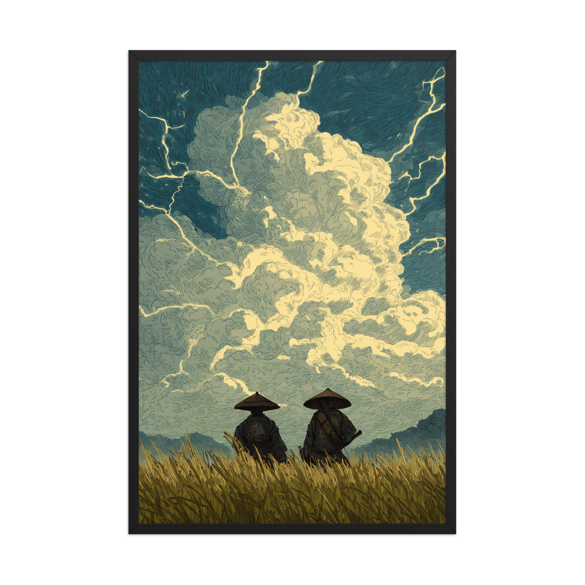 Before the Storm – Ukiyo-e Samurai Watchers Landscape Wall Art – Framed Poster - Image 7