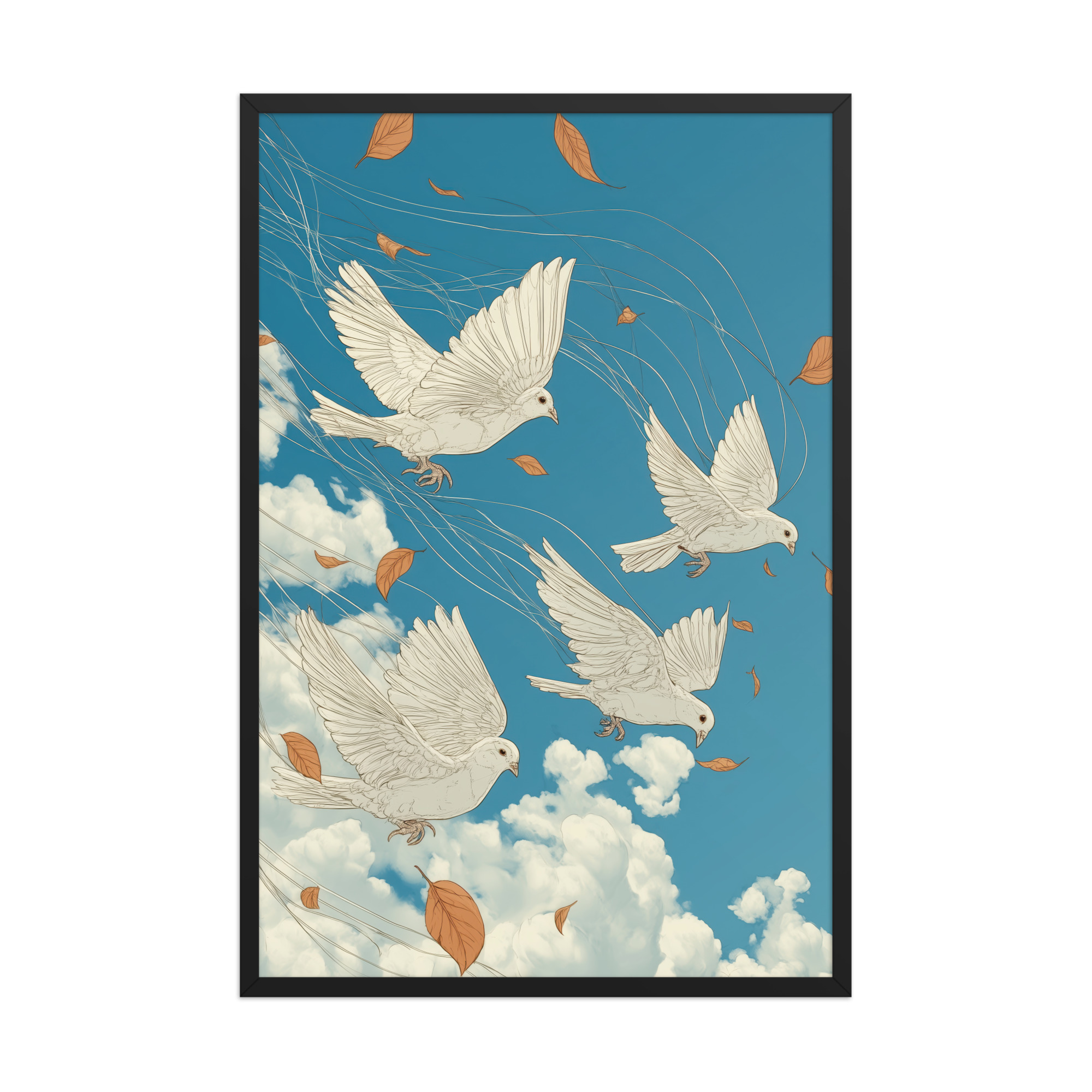 White Doves in Wind (Hokusai) – Autumn Leaves in Flight Ukiyo-e Wall Decor – Framed Poster - Image 6