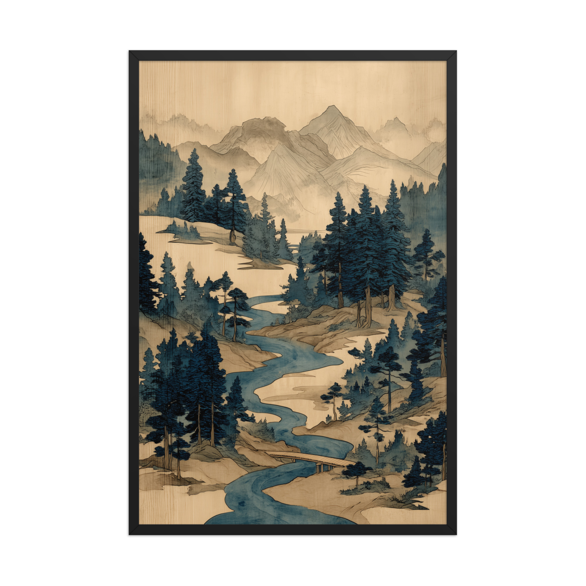 Winding River Pines – Ukiyo-e Mountain Stream Landscape Wall Art – Framed Poster - Image 8