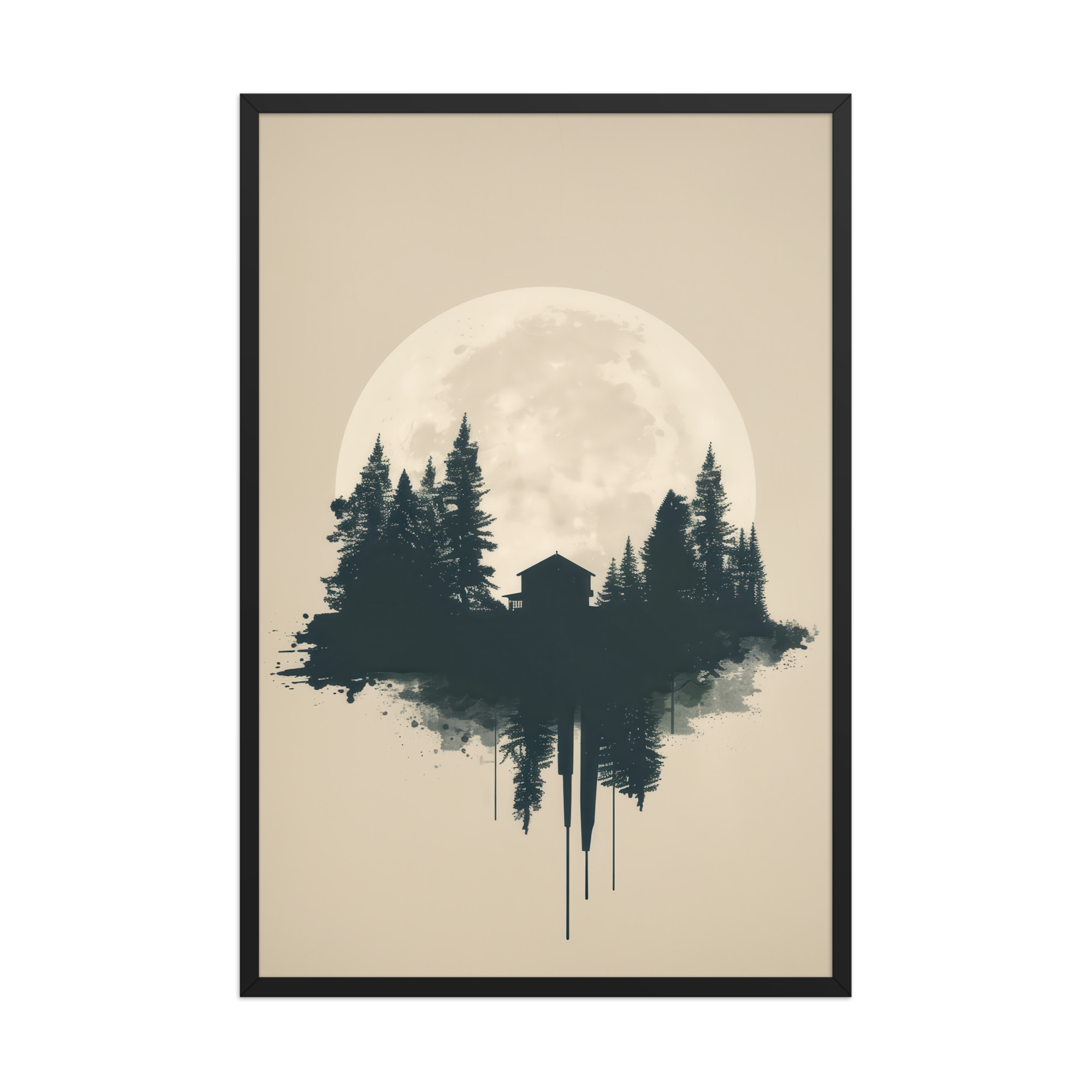 Full Moon Shelter — Minimalistic Forest House Wall Decor — Framed Poster - Image 6