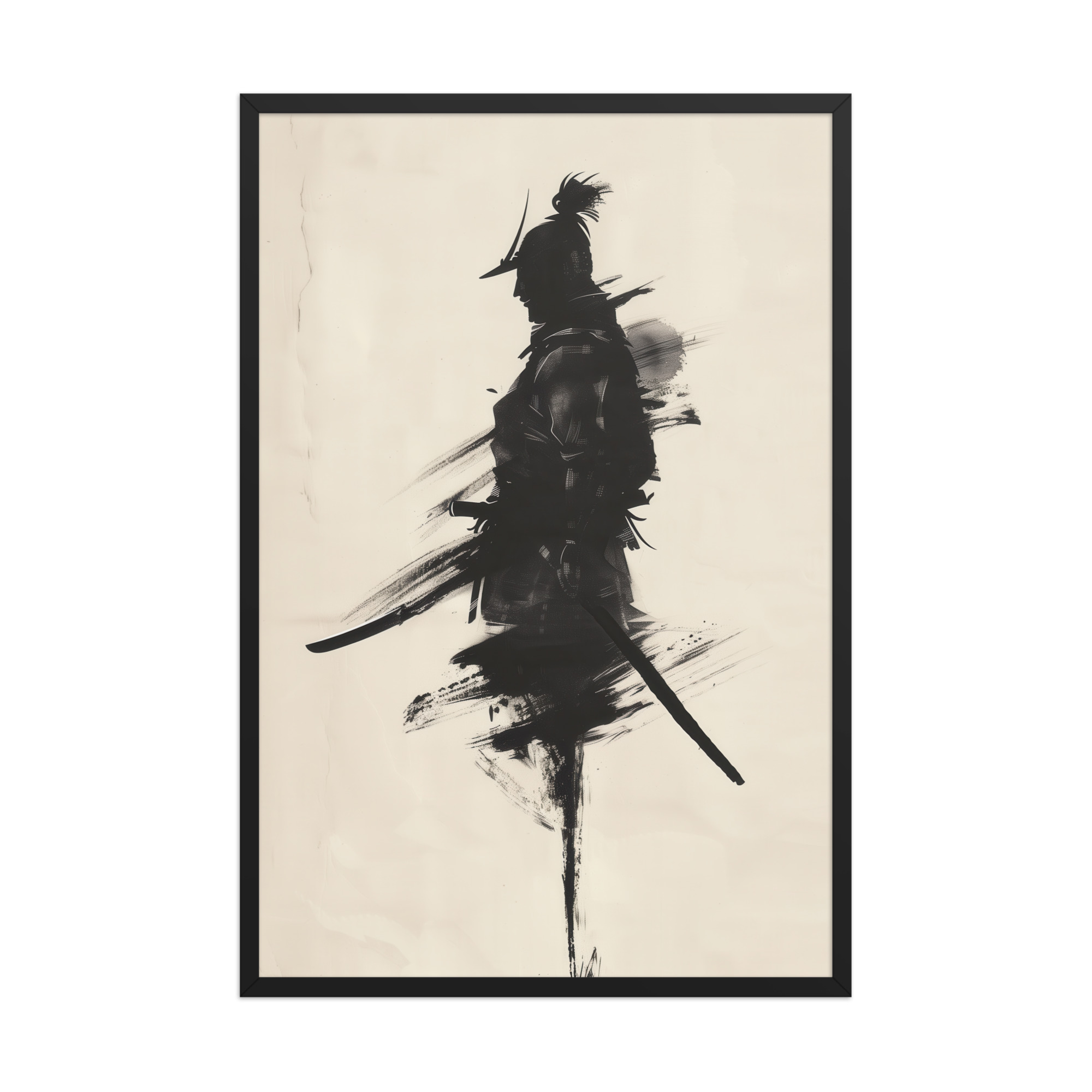Shadowed Warrior – Sumi-e Silhouette of a Lone Samurai Wall Decor – Framed Poster - Image 8