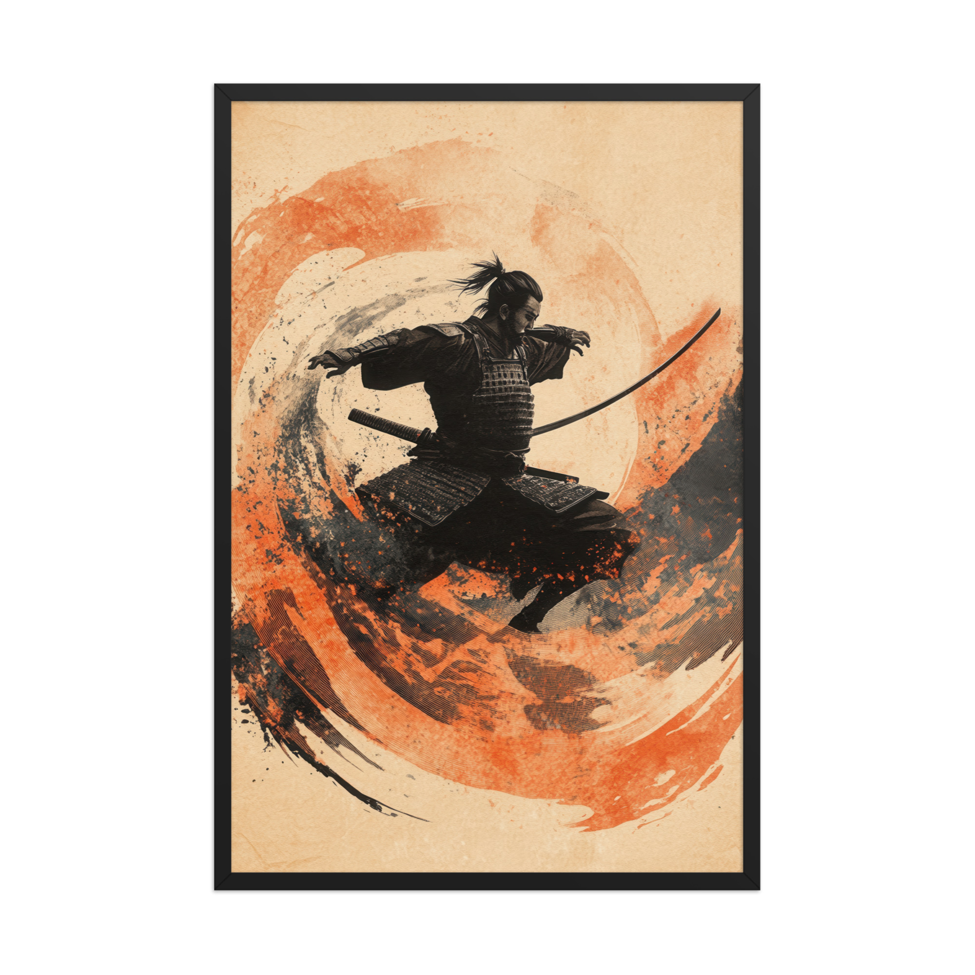 Samurai Swirl – Brush-Stroke Motion and Warrior Focus Wall Decor – Framed Poster - Image 4