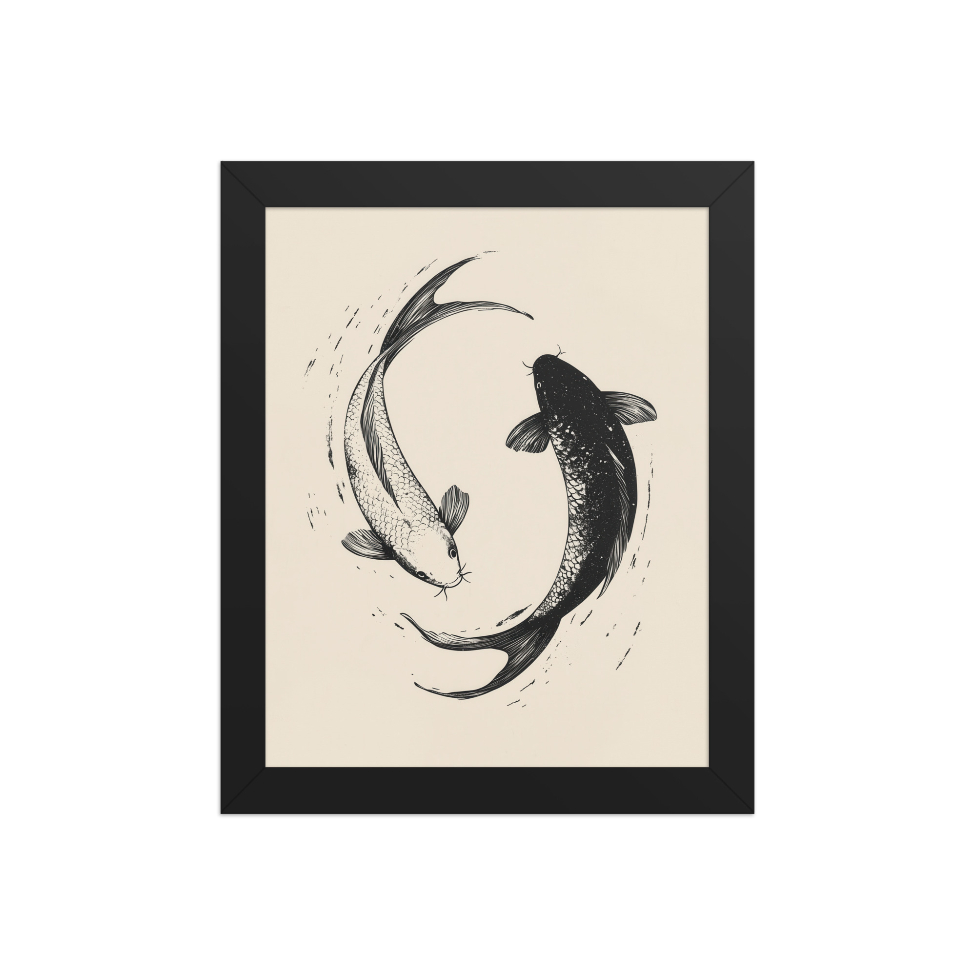 Yin and Yang Koi Flow — Minimal Ink Koi Art — Framed Poster - Image 2
