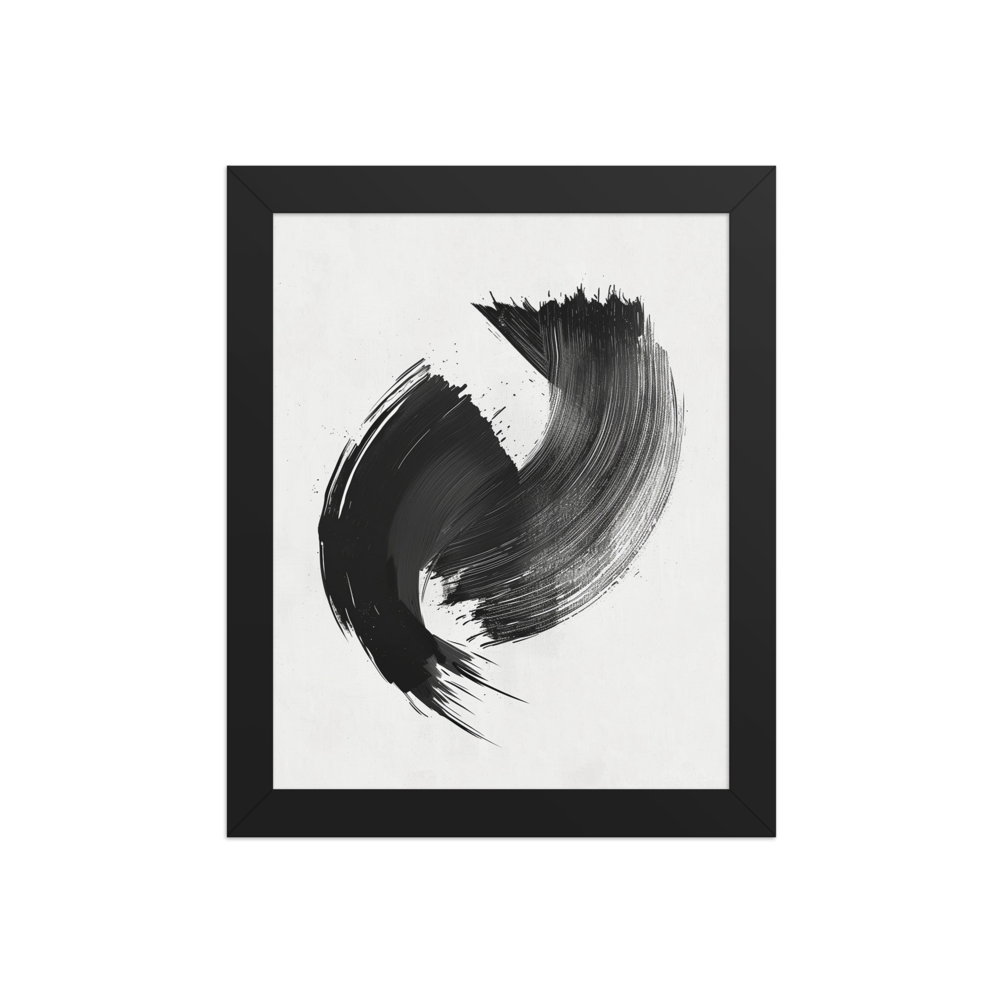 Brushstroke Swirl — Zen Sumi-e Ink Abstract Wall Decor — Framed Poster - Image 2